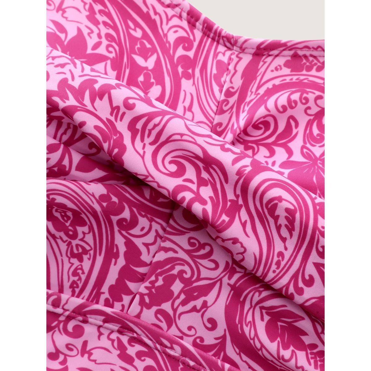 Plus Size Paisley Print Twist Front Swim Dress Women's Swimwear Greenbean Resort Bodycon U-neck High stretch Curve Swim Dresses BloomChic 30/6X Product Image