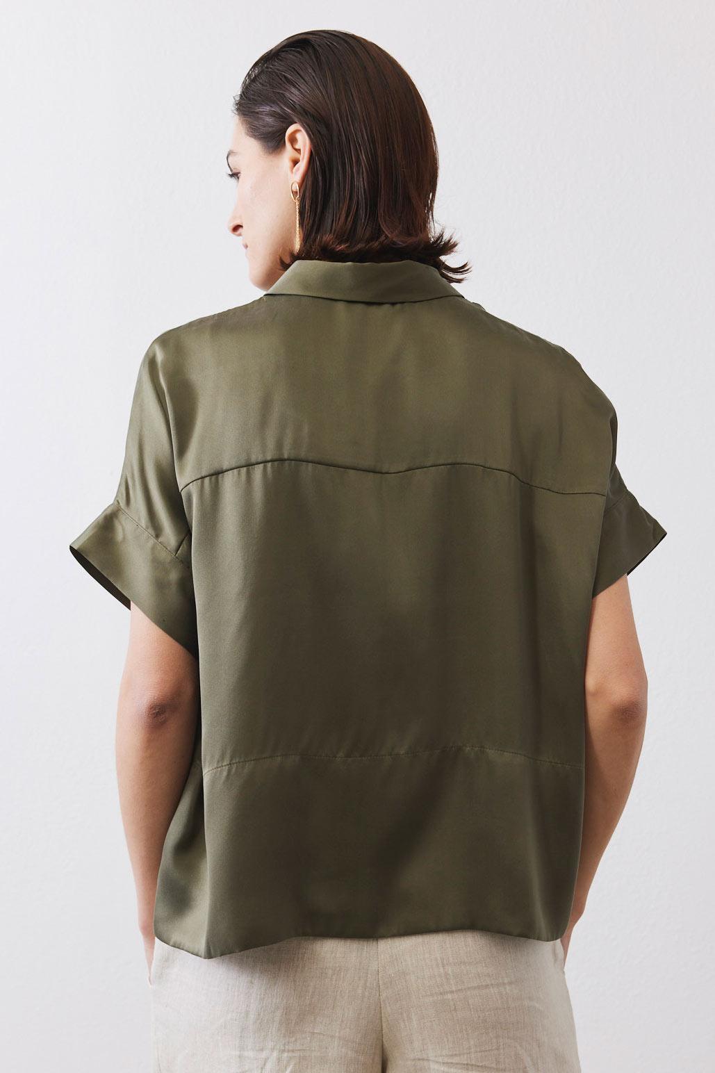 Boxy Washable Silk Cropped Blouse Product Image