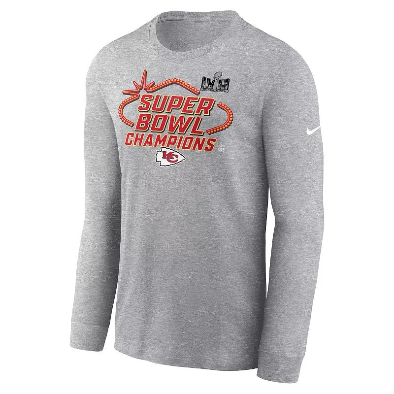 Men's Nike Kansas City Chiefs Super Bowl LVIII Champions Trophy Collection Long Sleeve Tee, Size: Small, Heather Grey Product Image