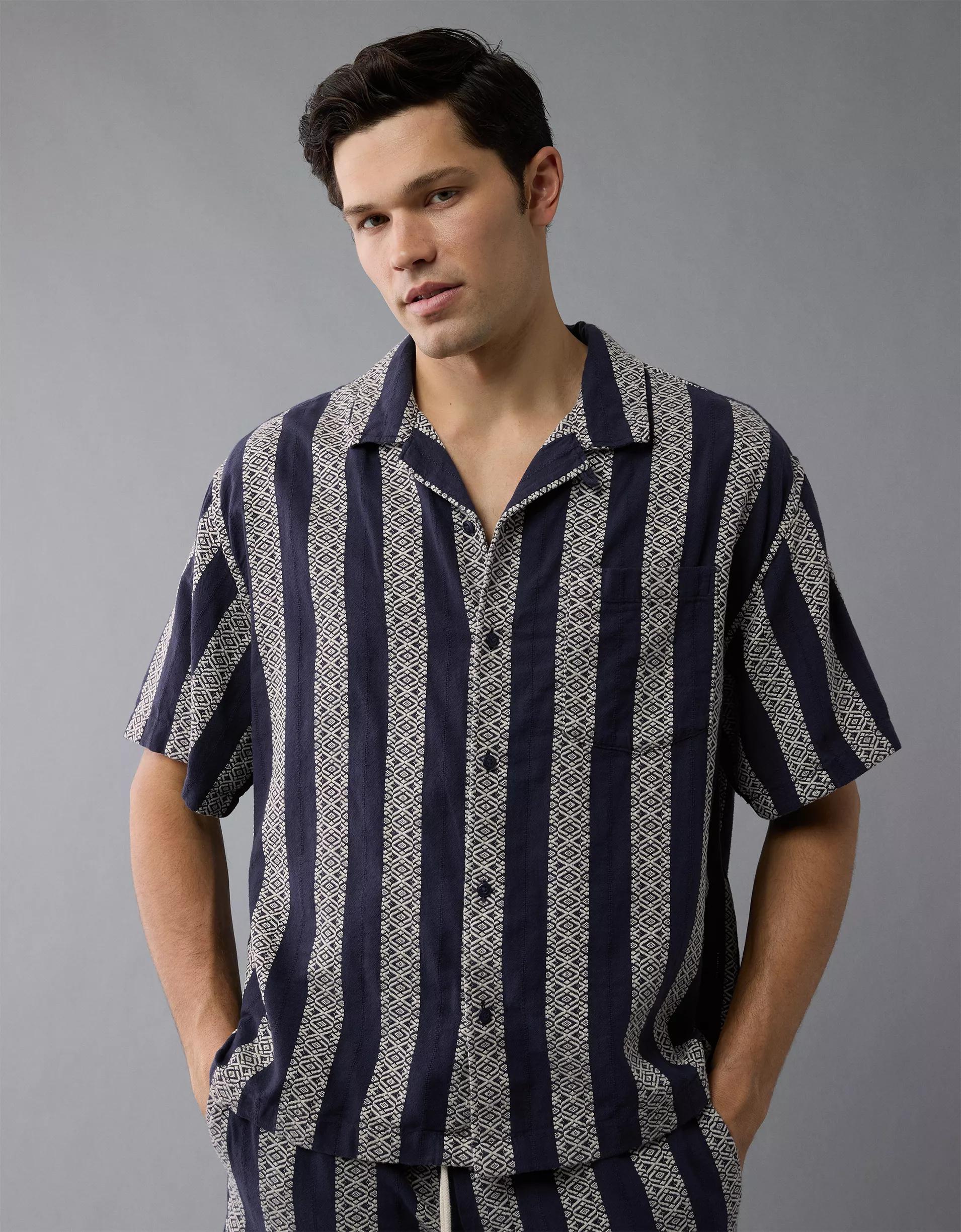 AE Poolside Textured Striped Button-Up Shirt Product Image