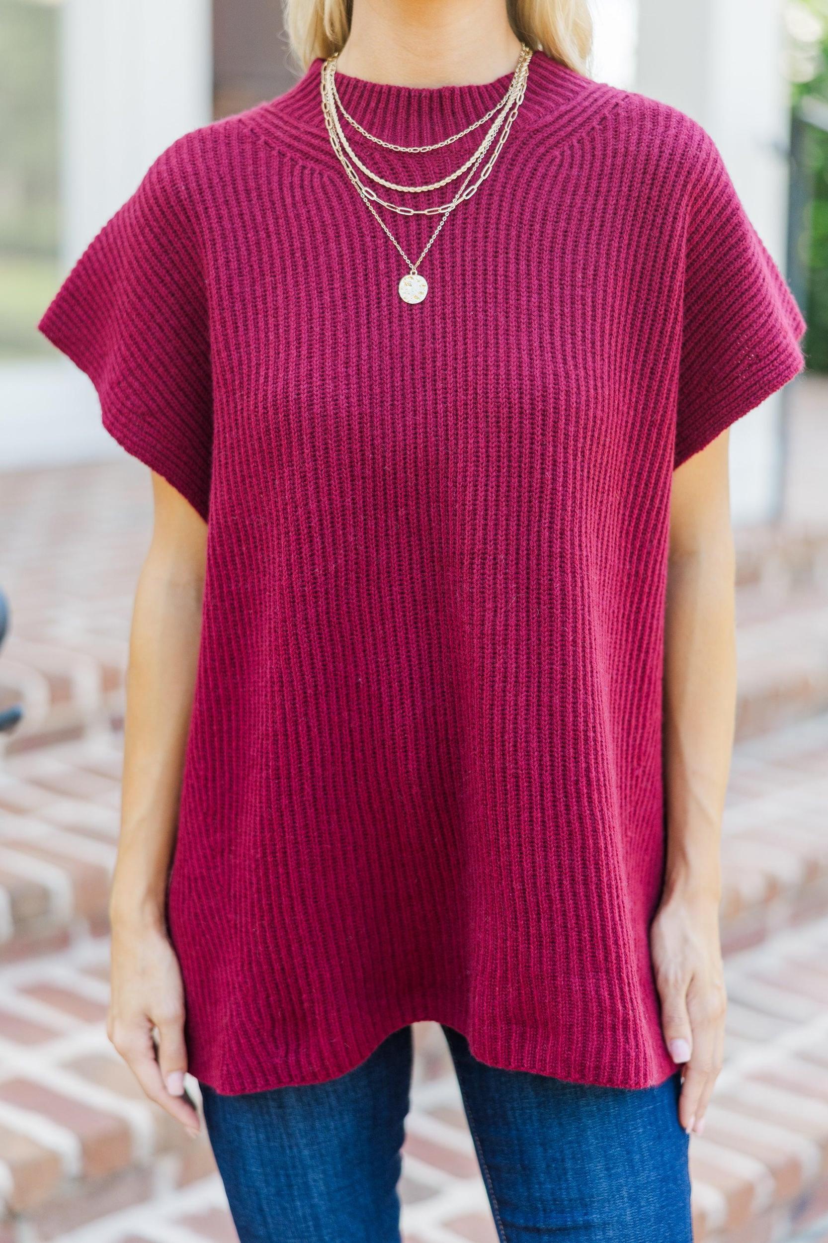The Slouchy Burgundy Red Short Sleeve Sweater Female Product Image