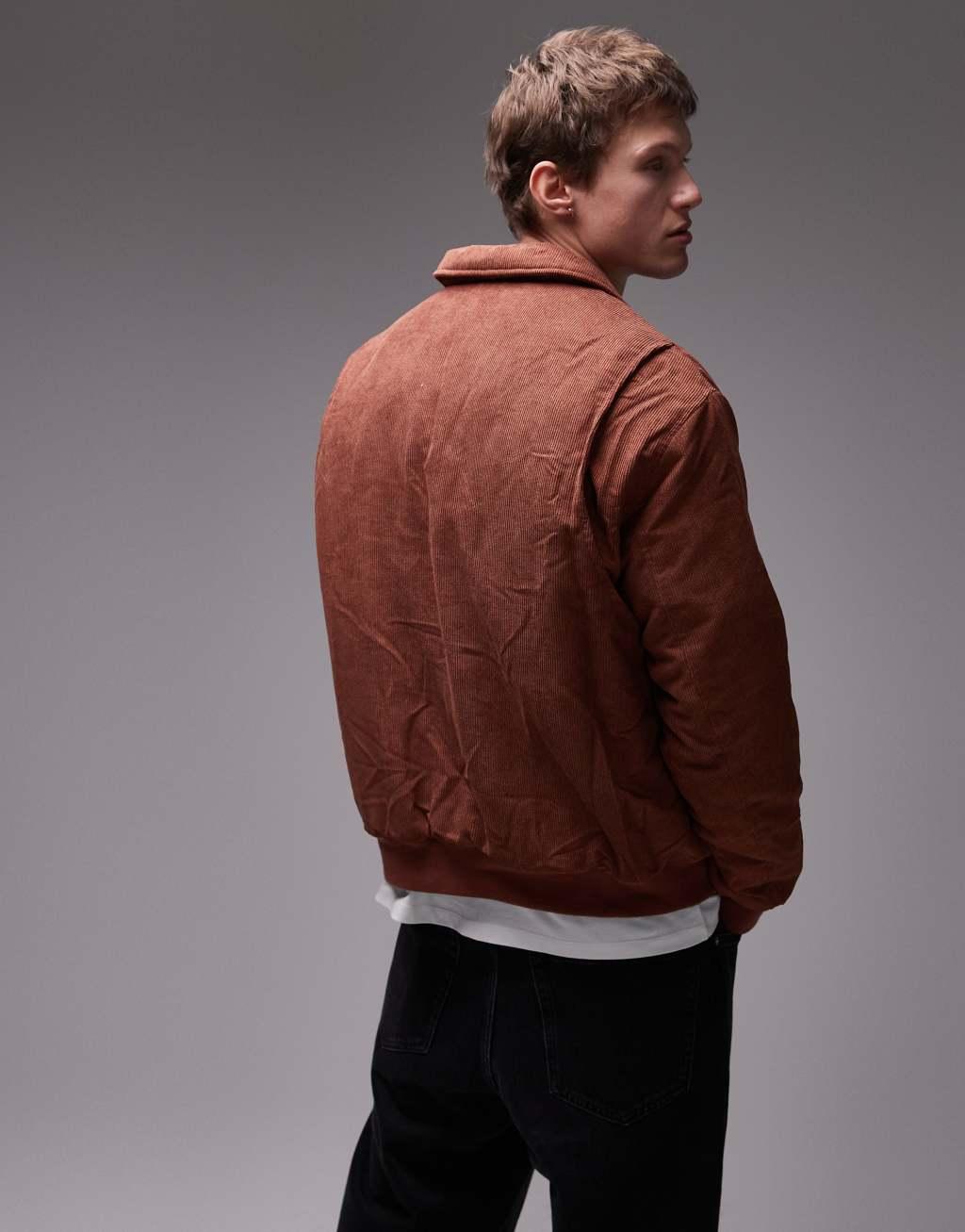 Topman relaxed fit cord bomber jacket in rust Product Image