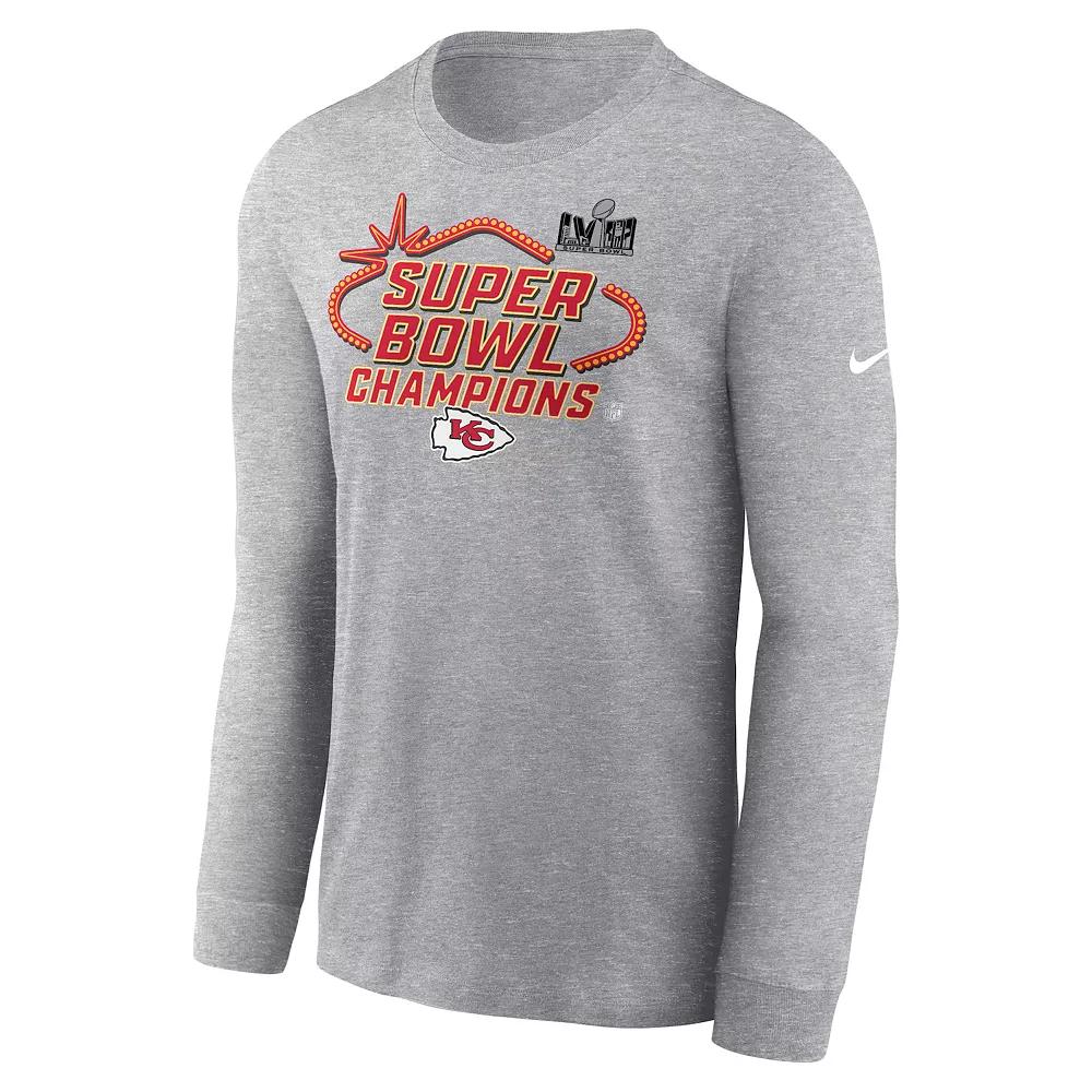 Men's Nike Kansas City Chiefs Super Bowl LVIII Champions Trophy Collection Long Sleeve Tee, Size: Small, Heather Grey Product Image
