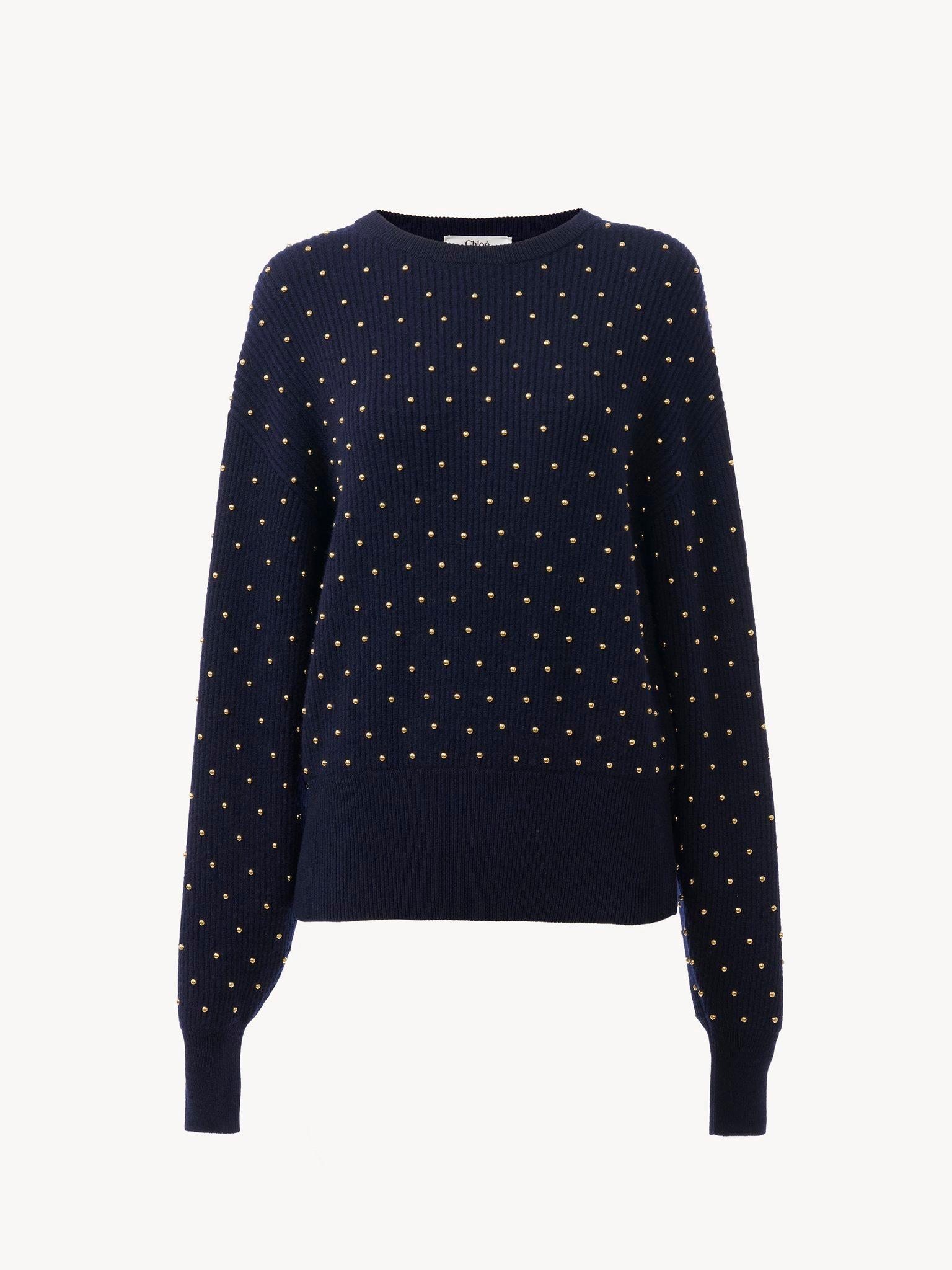 Studded crew-neck sweater in wool & cashmere knit Product Image