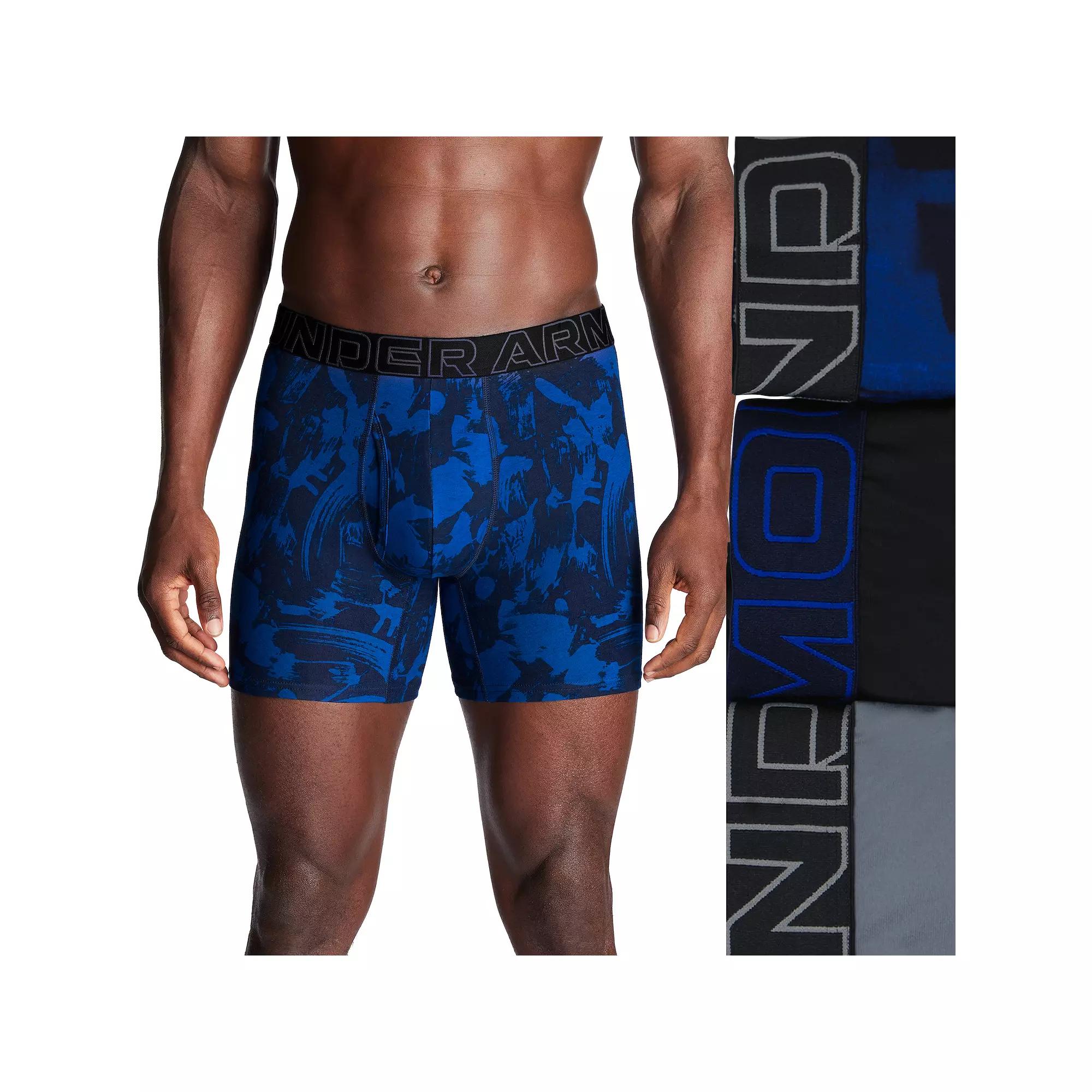 Men's Under Armour 3-pack Performance Cotton Stretch Fashion 6-in. Boxer Briefs, Size: Large, Silver Castlerock Product Image