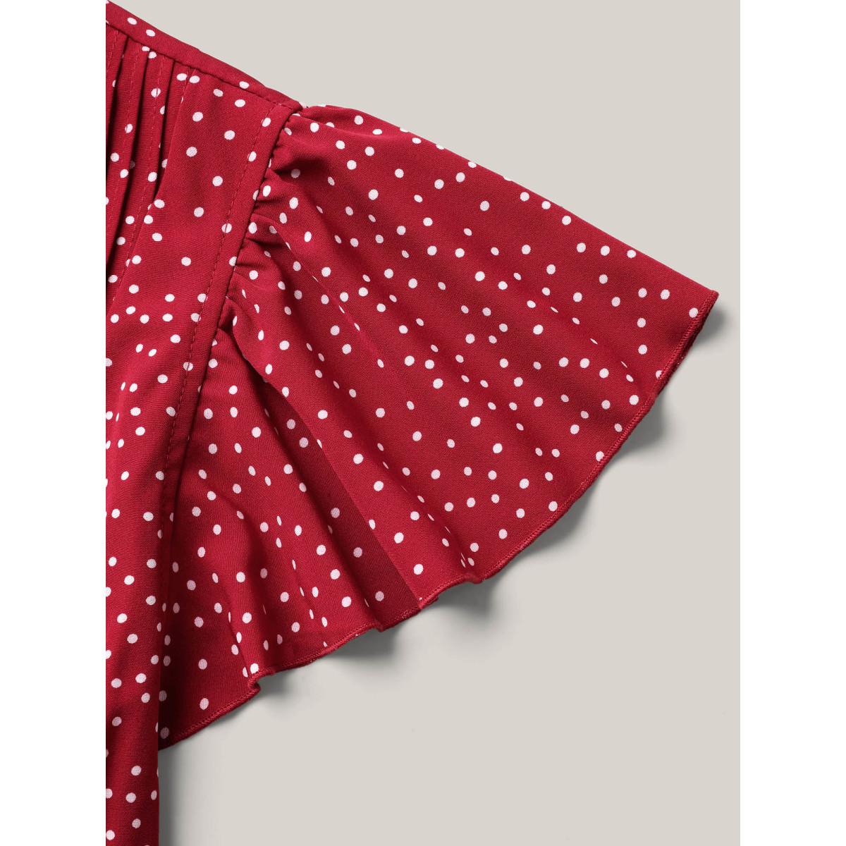 Plus Size Raspberry Polka Dot Print Toothpick Pleat Blouse Women Timeless Short sleeve Notched collar Elegant Blouses BloomChic 14-16/1X Product Image