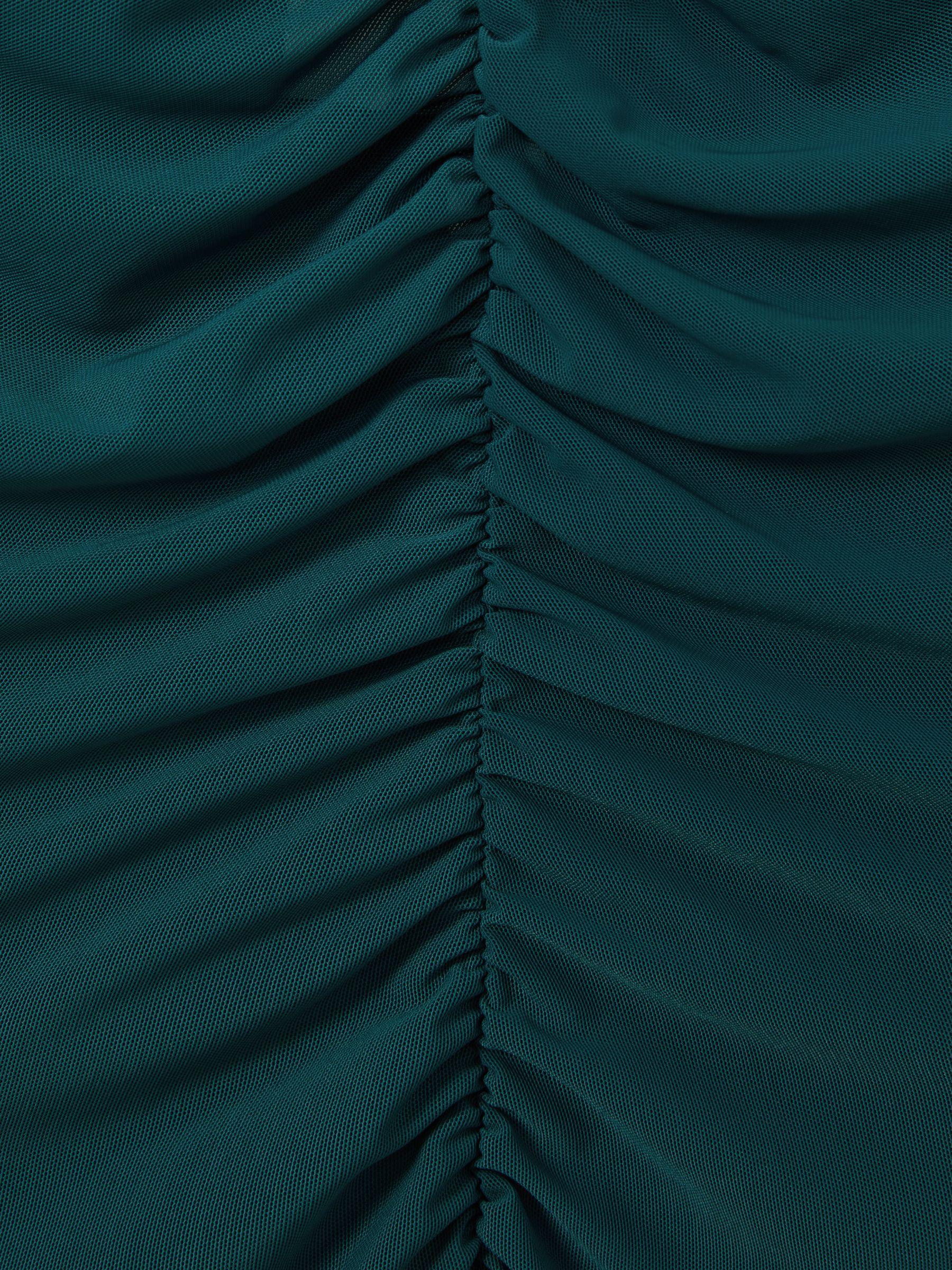 Mesh Ruched Midi Dress in Teal Product Image