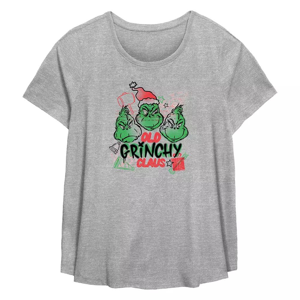 Plus Size Dr. Seuss Old Grinchy Claus Flowy Graphic Tee, Women's, Size: 2XL, Grey Gray Product Image