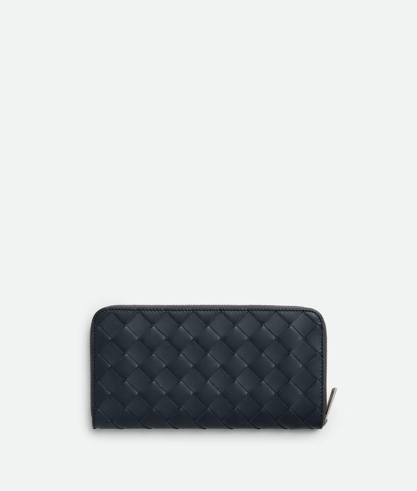 Men's Intrecciato Zip Around Wallet in Shadow/olive oil Product Image