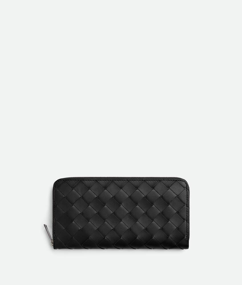 Men's Intrecciato Zip Around Wallet in Black/madder brown Product Image