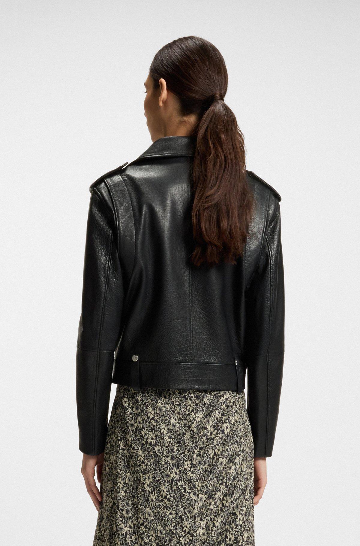 BOSS - Grained-leather jacket with silver-tone trims - Black Product Image