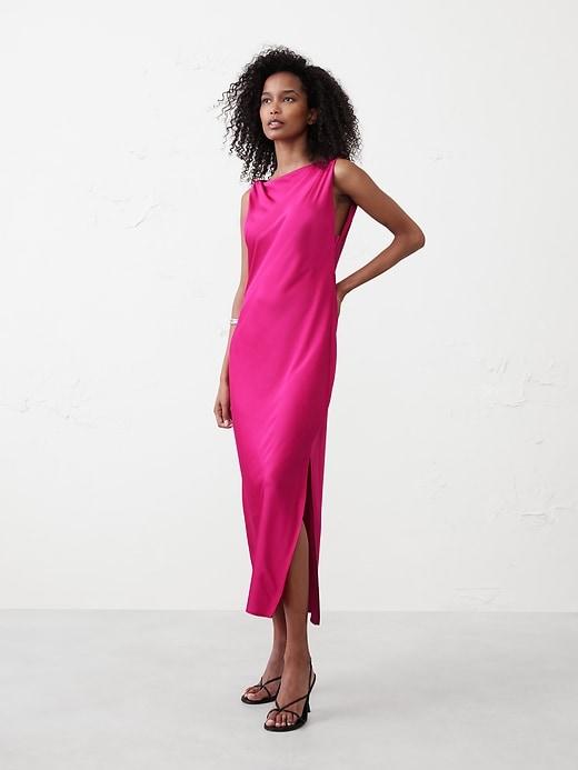 Satin Twist Shoulder Maxi Dress Product Image