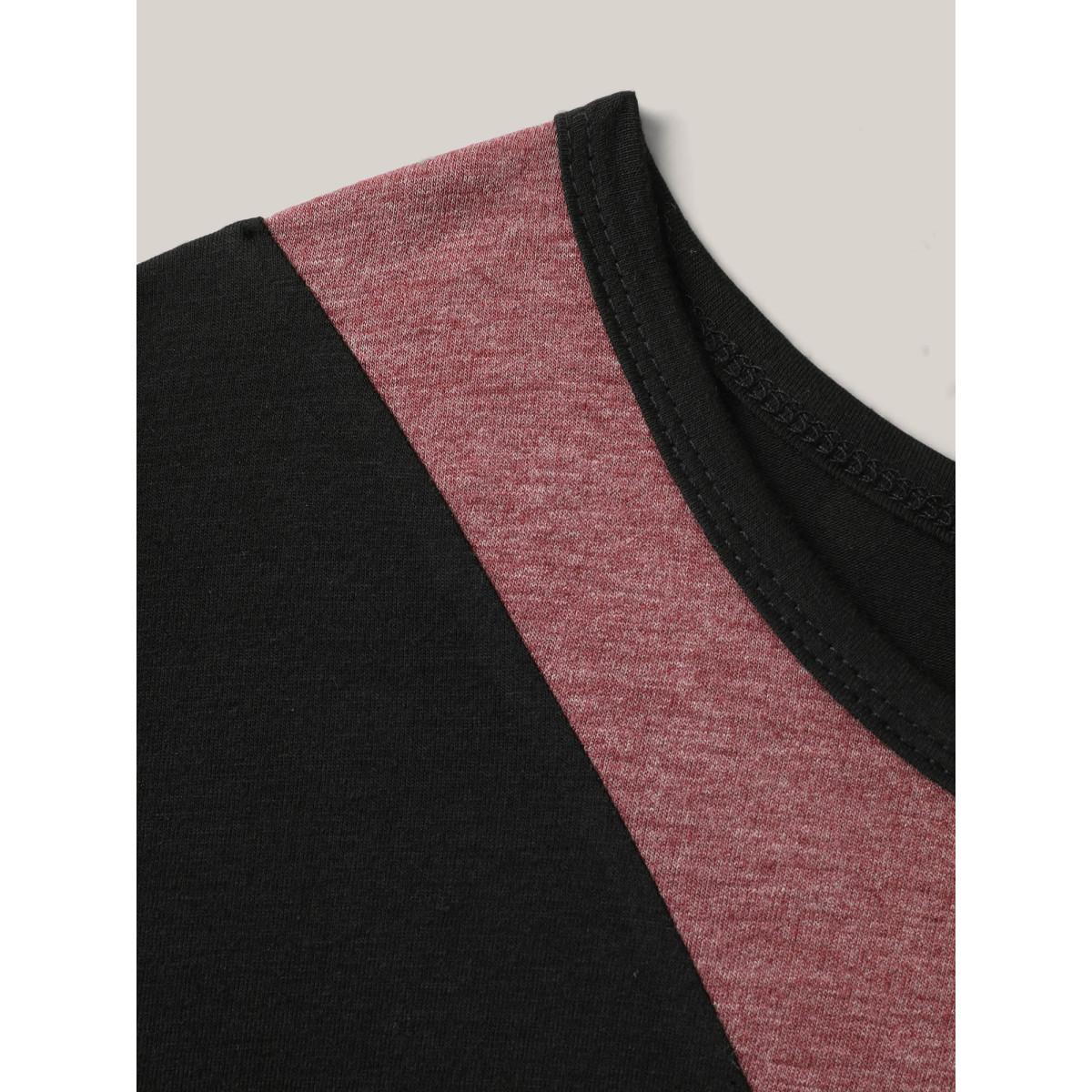 Plus Size Color Block Ruched Drawstring T-Shirt Black Women Leisure Contrast Round Neck Casual T-shirts BloomChic 28/5X Product Image