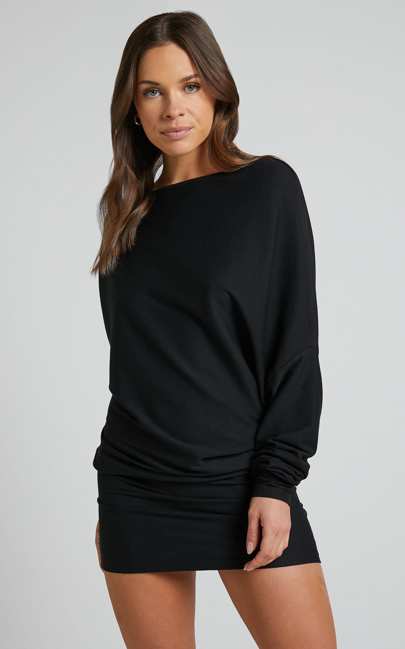 Fermina Mini Dress - Long Sleeve Bodycon Dress in Black Product Image