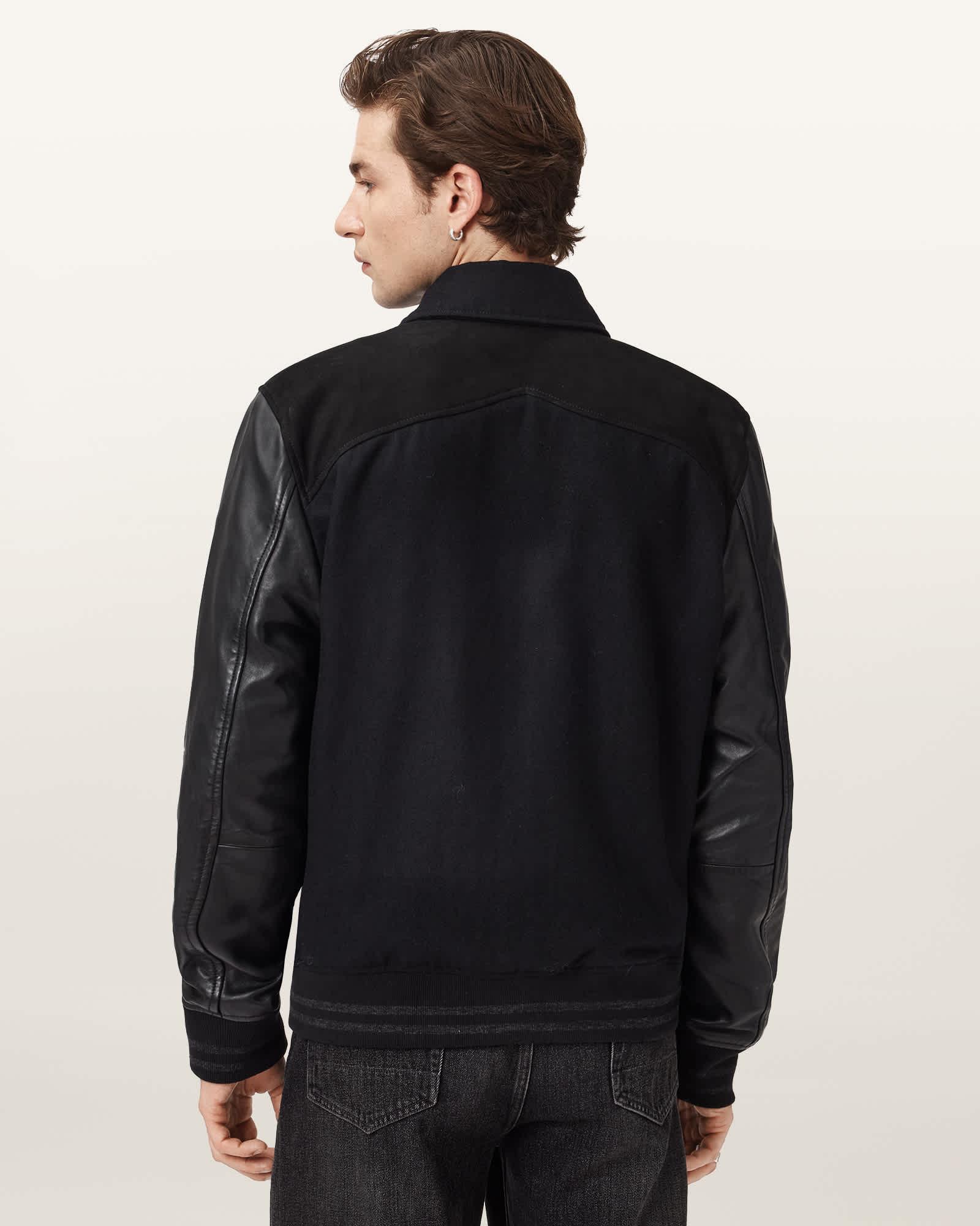 Endleton Leather Bomber Jacket Black | ALLSAINTS US Product Image