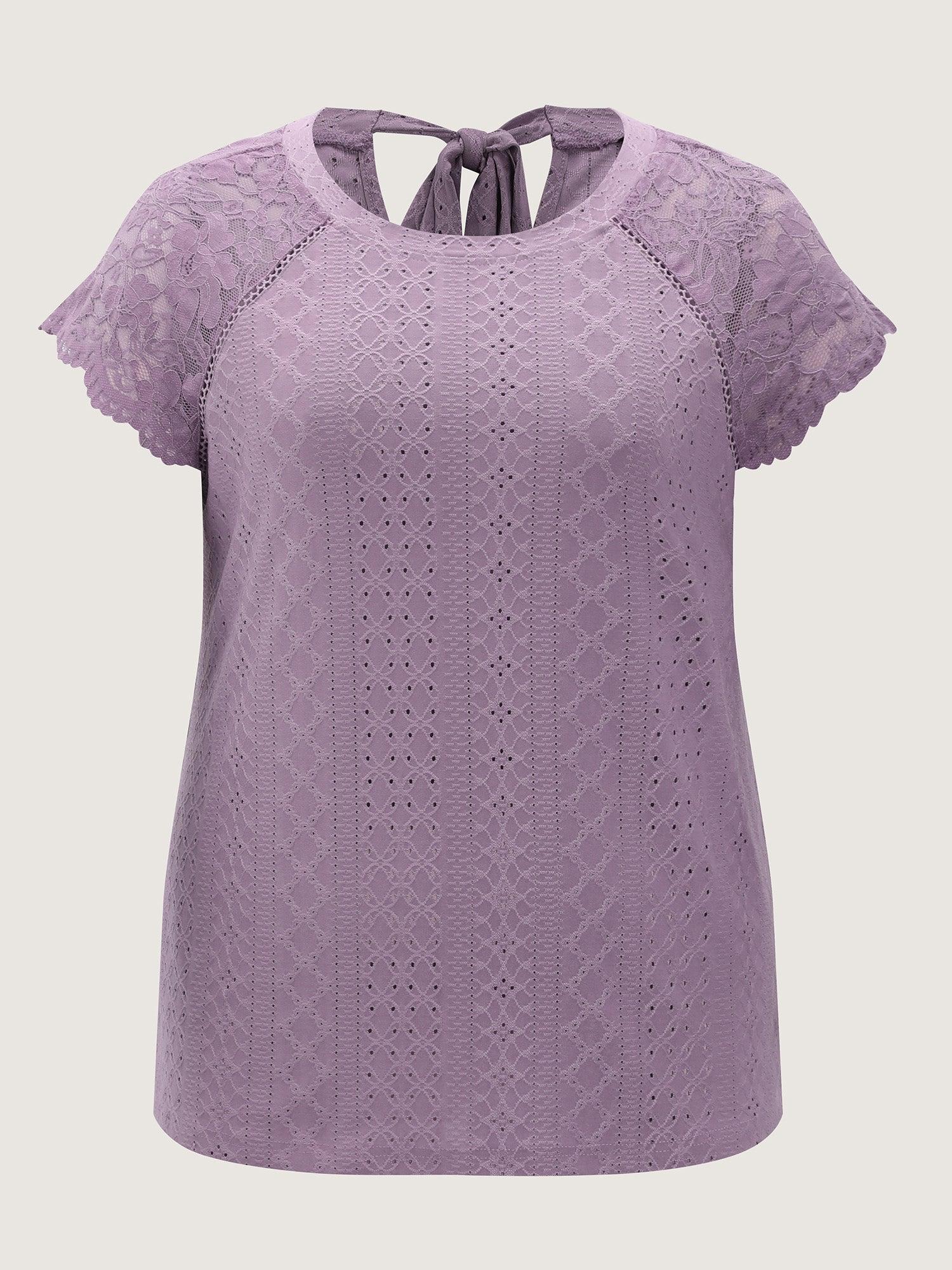 Lace Trim Back-Tie T-Shirt Female Product Image