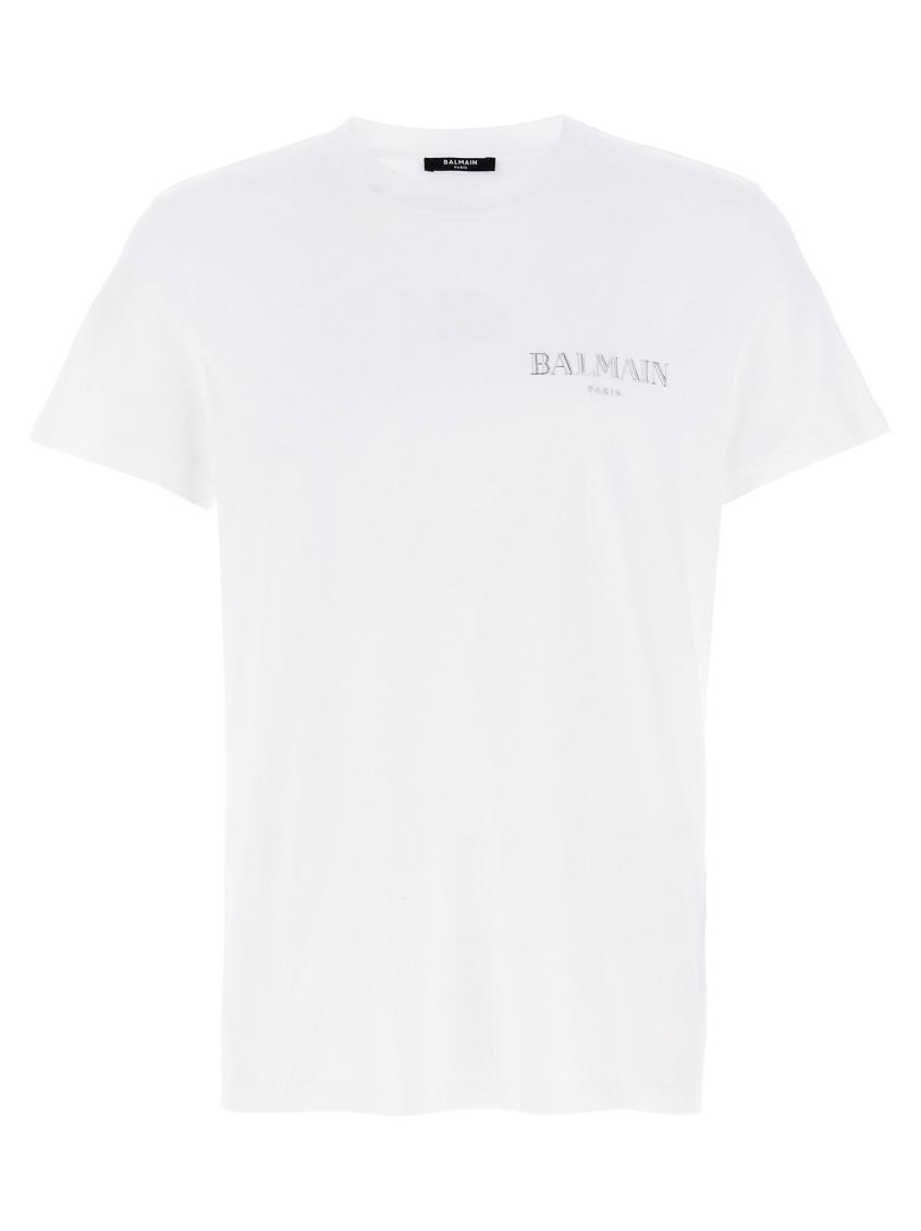 BALMAIN Flocked Logo Classic-fit T-shirt In White Product Image