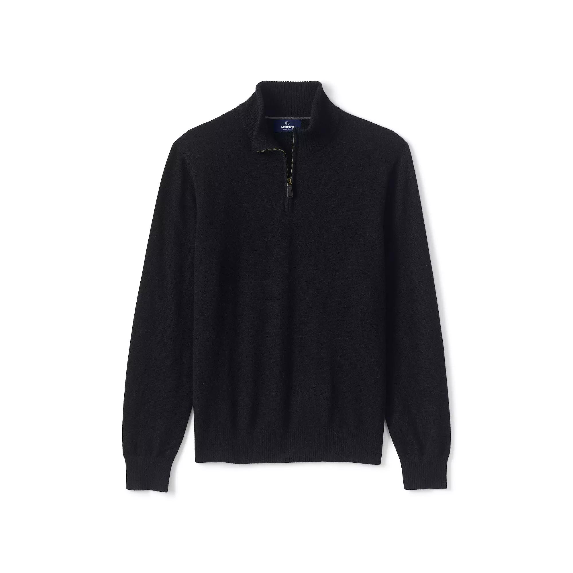 Men's Lands' End Cashmere Quarter-Zip Sweater,  Product Image