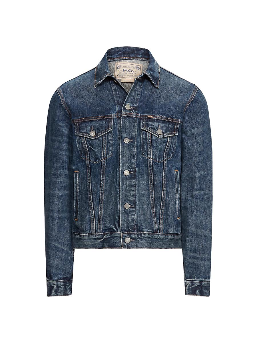 Mens Faded Denim Trucker Jacket Product Image