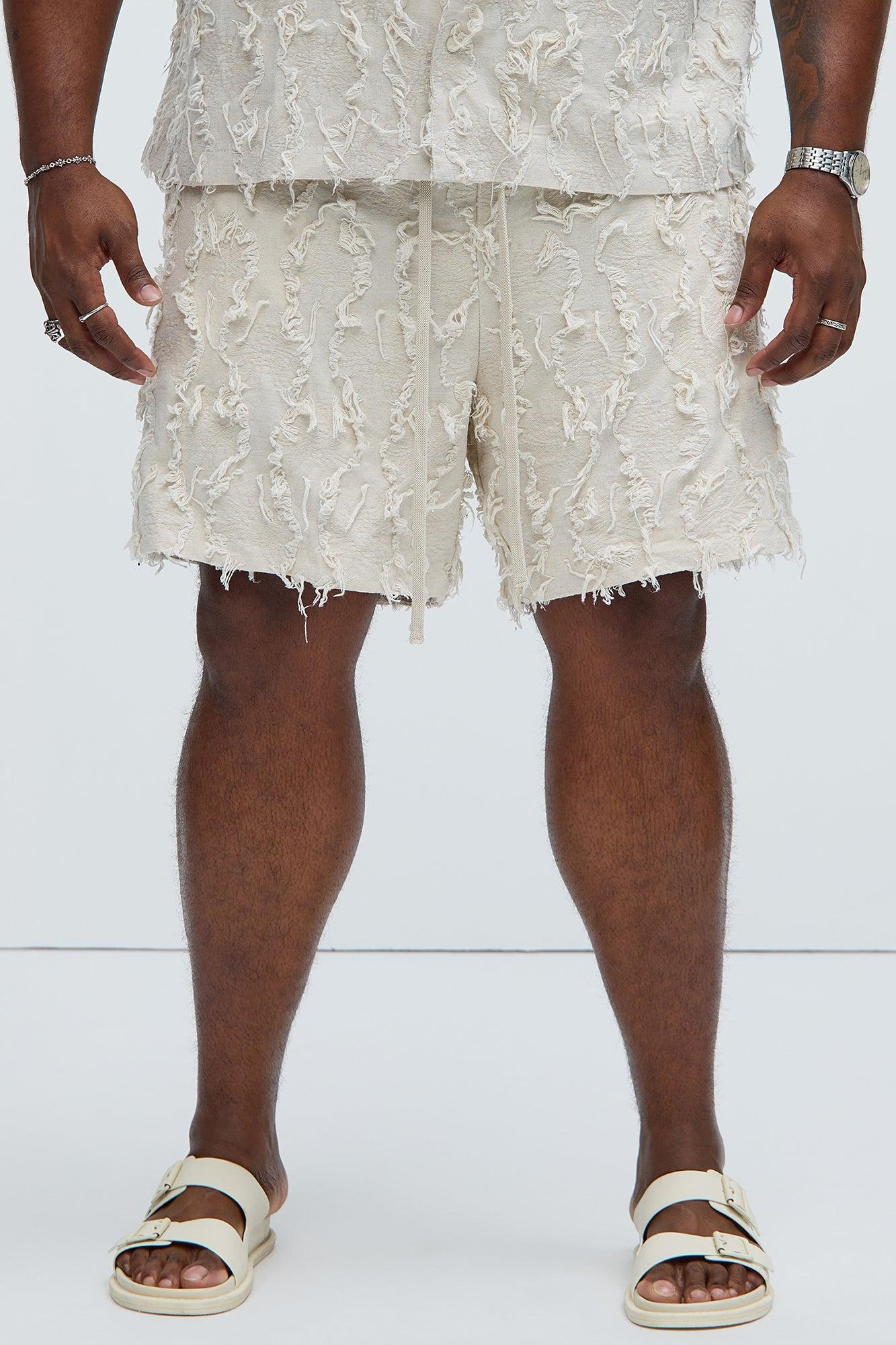 Frayed Jacquard Linen Shorts - Off White Product Image