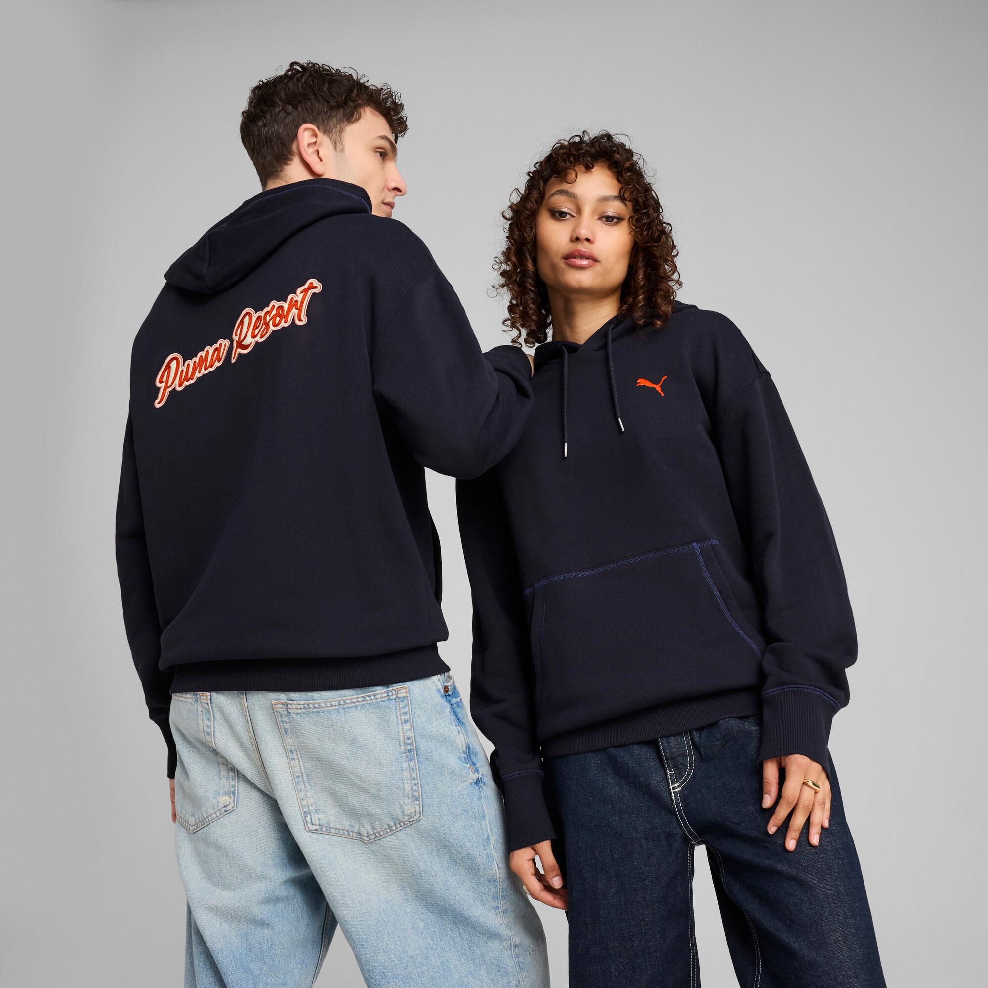 PUMA PREMIUM ESSENTIALS Men's Relaxed Hoodie in Dark Blue Product Image