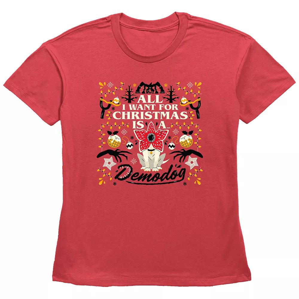 Women's Stranger Things All I Want For Christmas Is A Demodog Graphic Tee,  Product Image
