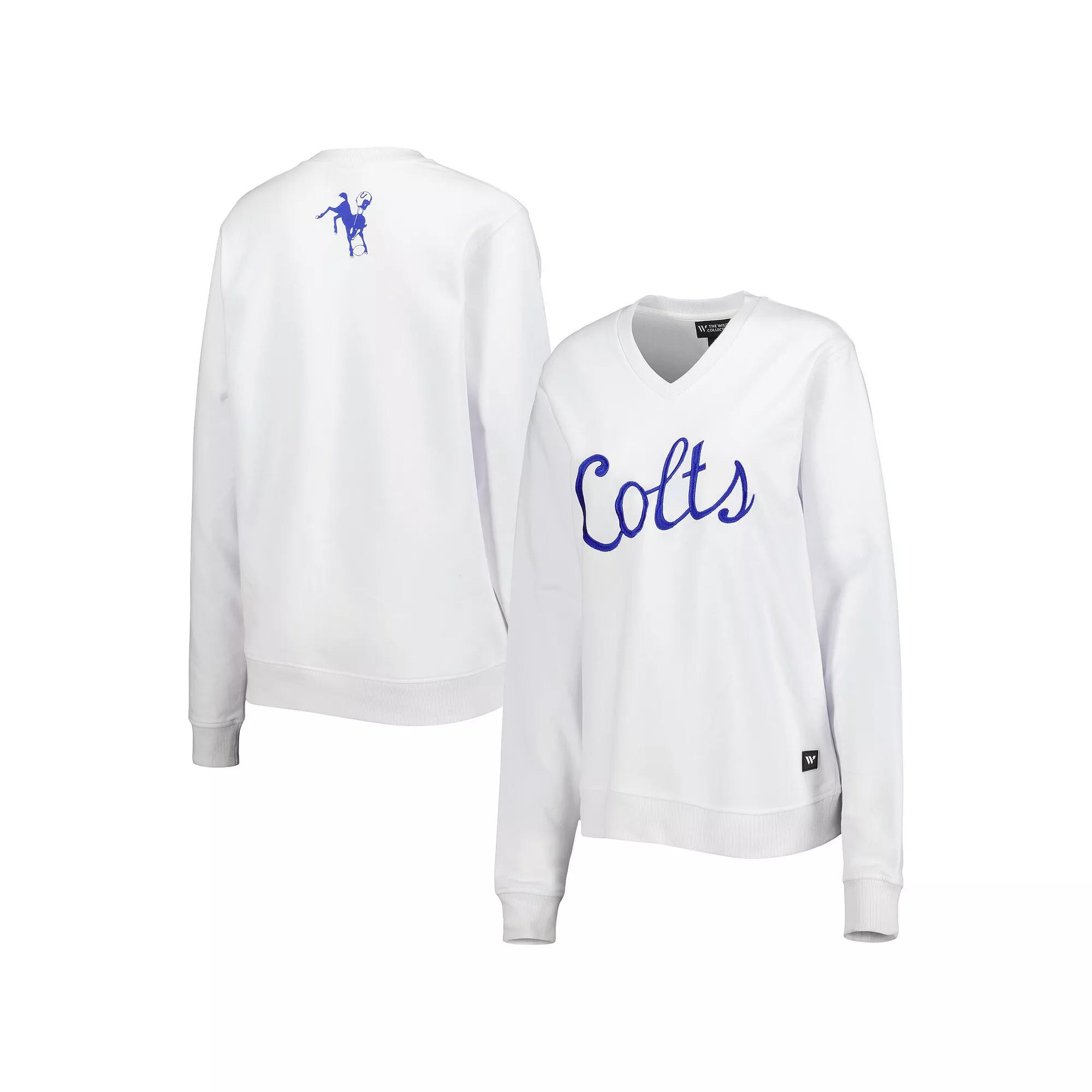 Women's The Wild Collective White Indianapolis Colts Cheer V-Neck Fleece Pullover Sweatshirt,  Product Image