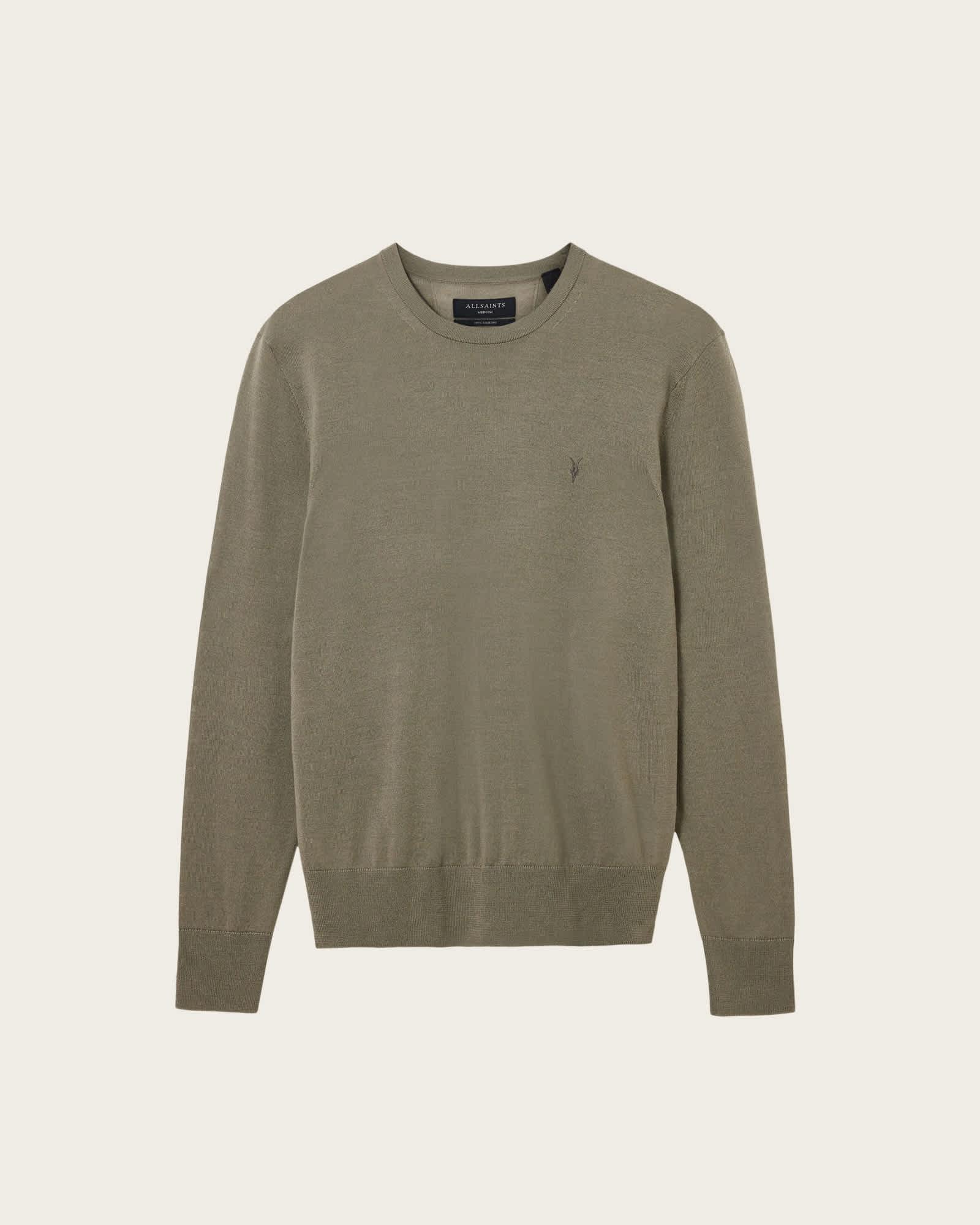 Mode Merino Crew Neck Ramskull Sweater DUSKY GREEN | ALLSAINTS US Product Image
