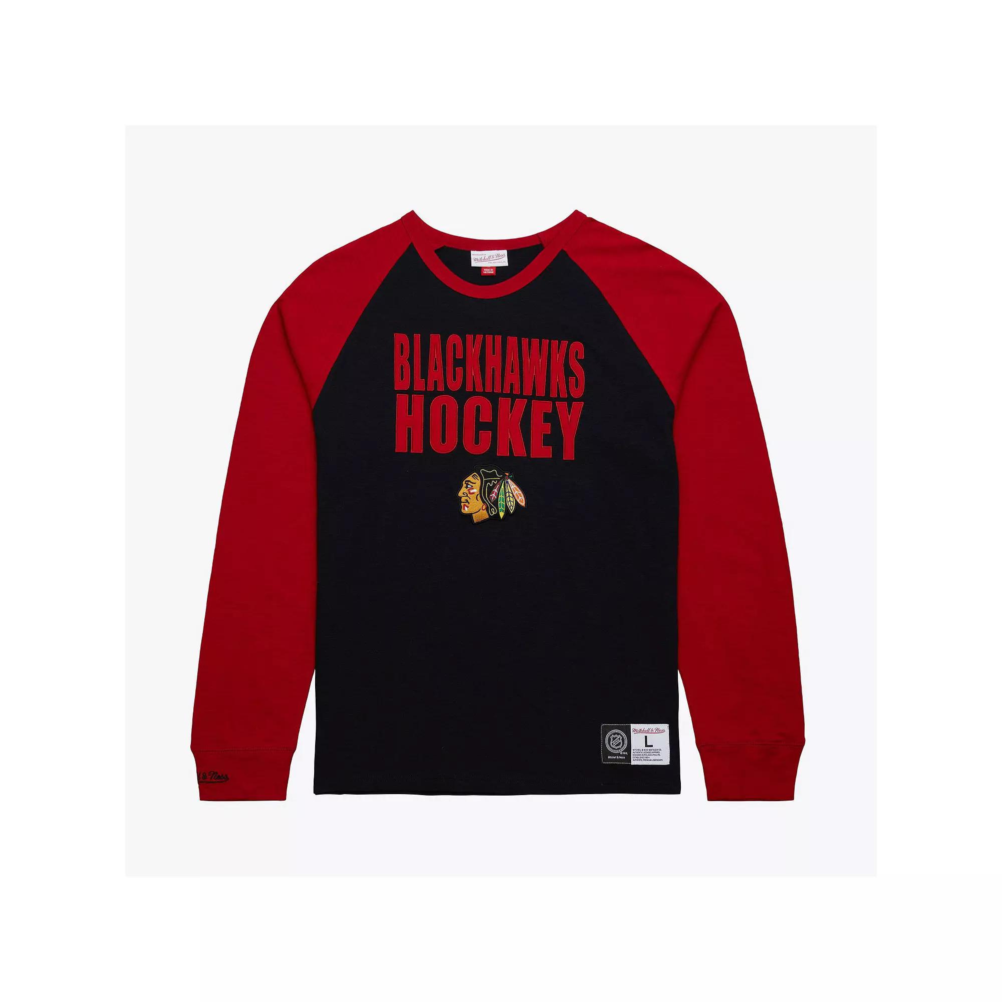 Men's Mitchell & Ness  Black/Red Chicago Blackhawks Legendary Slub Raglan Long Sleeve T-Shirt, Size: 2XL Product Image