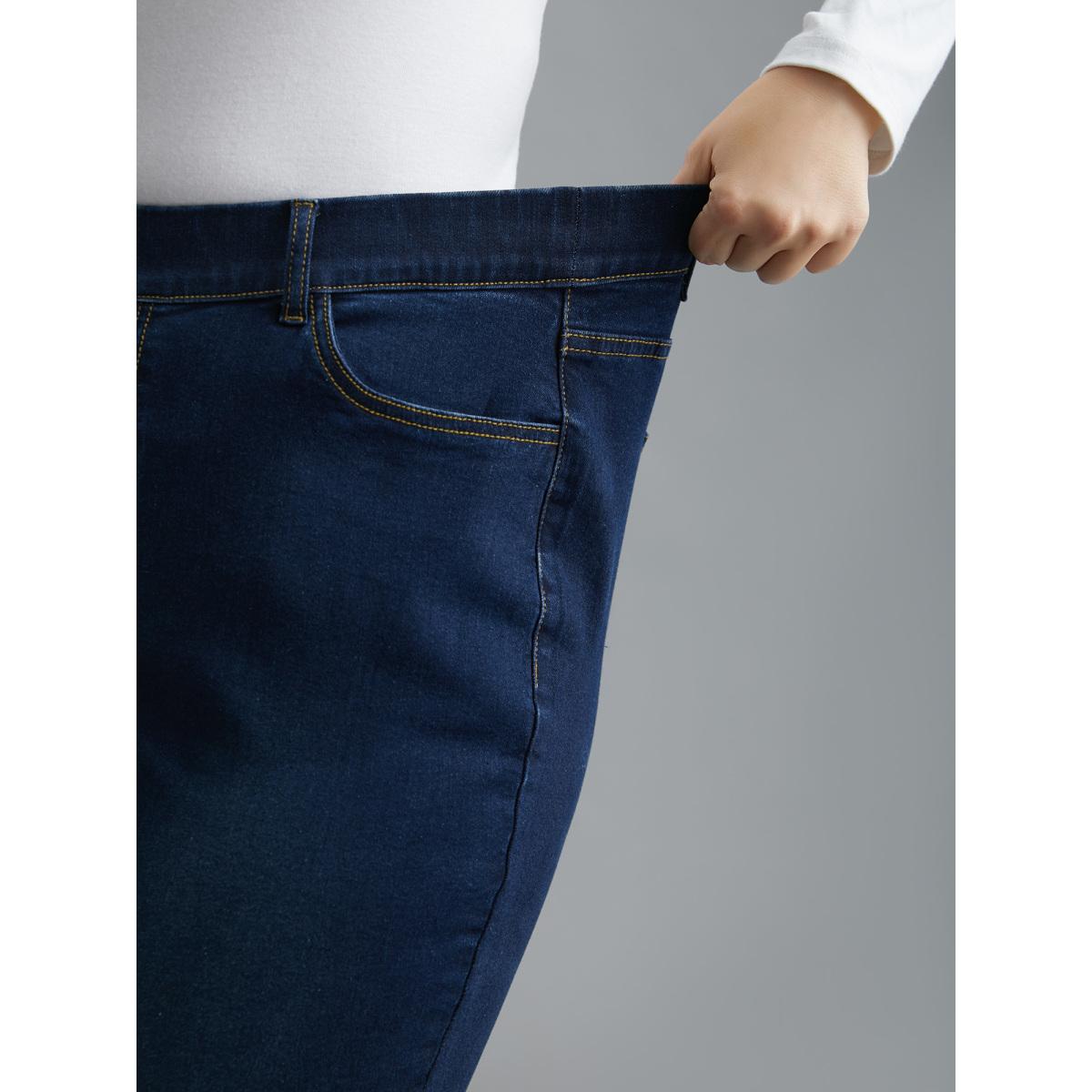 Plus Size Elastic Waist Mid Rise Skinny Jeans Women Denimindigo Elegant Medium stretch Slanted pocket Jeans BloomChic 30/6X Product Image