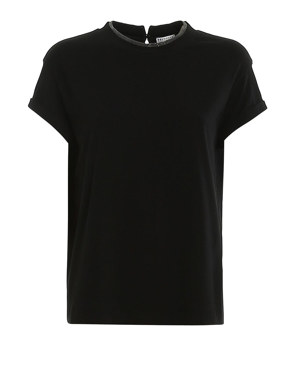 BRUNELLO CUCINELLI Women Stretch Cotton Jersey T-shirt With Precious Faux-layering In Black Product Image