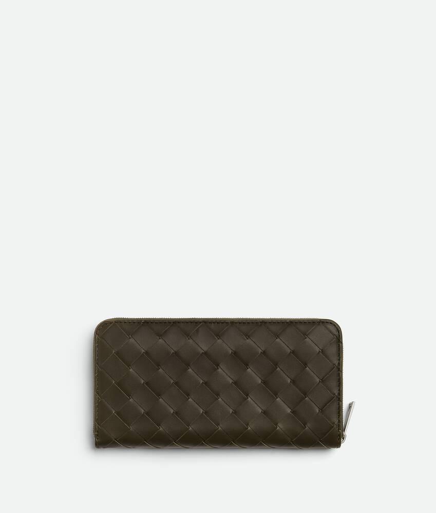 Men's Intrecciato Zip Around Wallet in Kaki/dark praline Product Image
