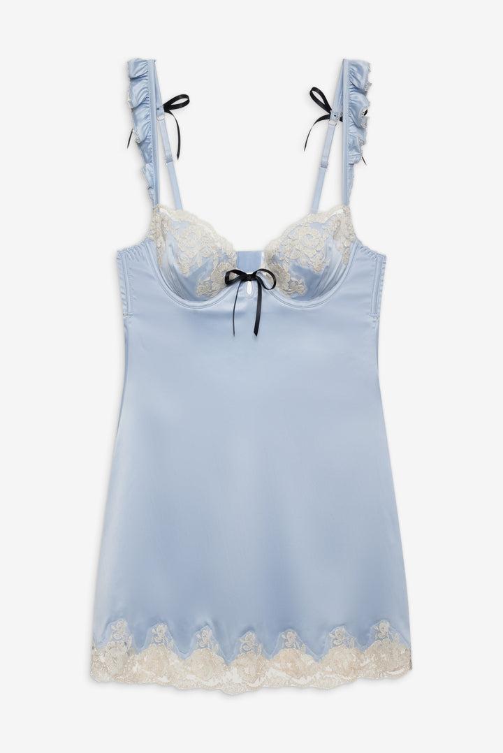 Sweetheart Satin Slip Dress — Dusty Blue Product Image