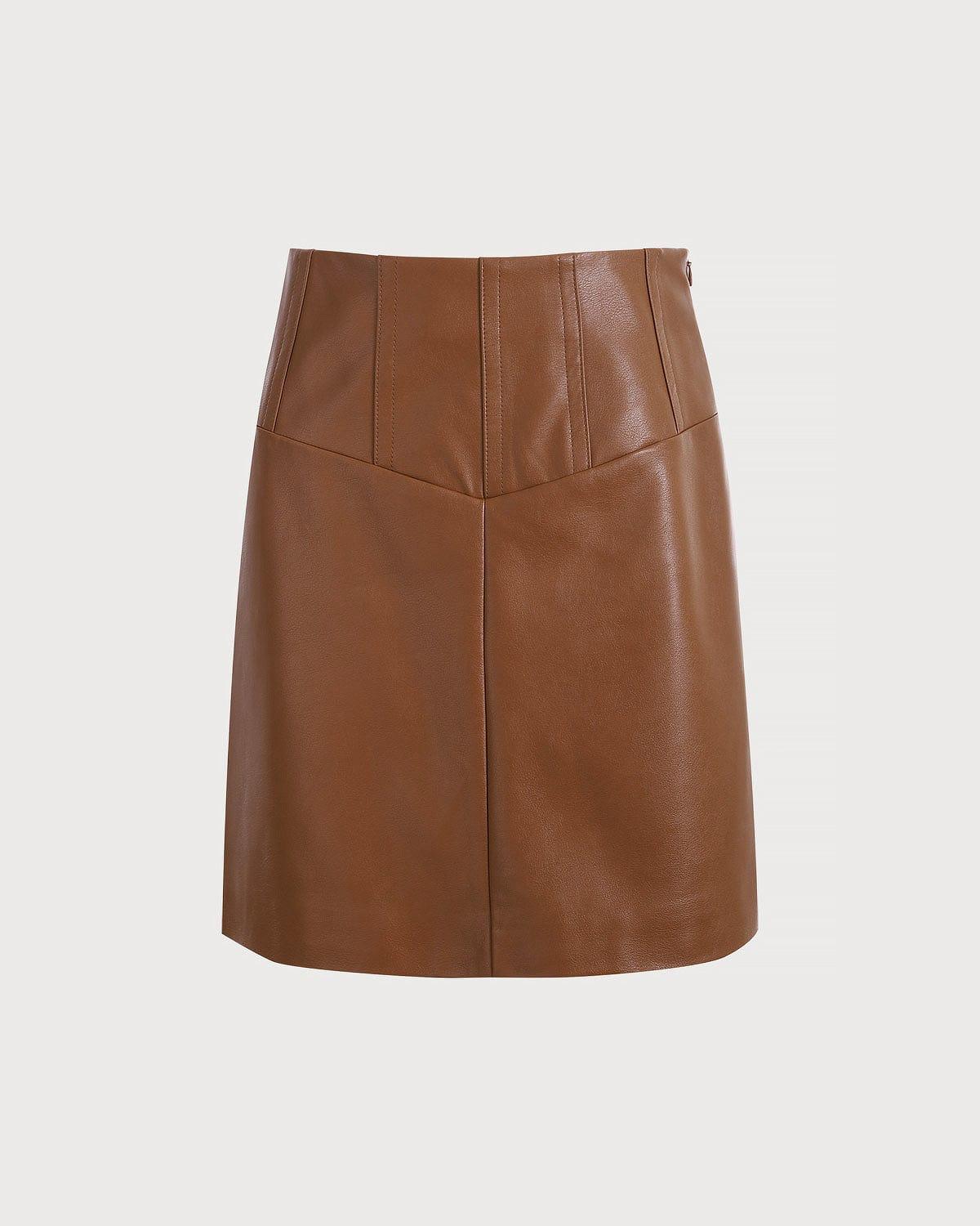 The High Waisted PU Leather A-line Mini Skirt Female Product Image