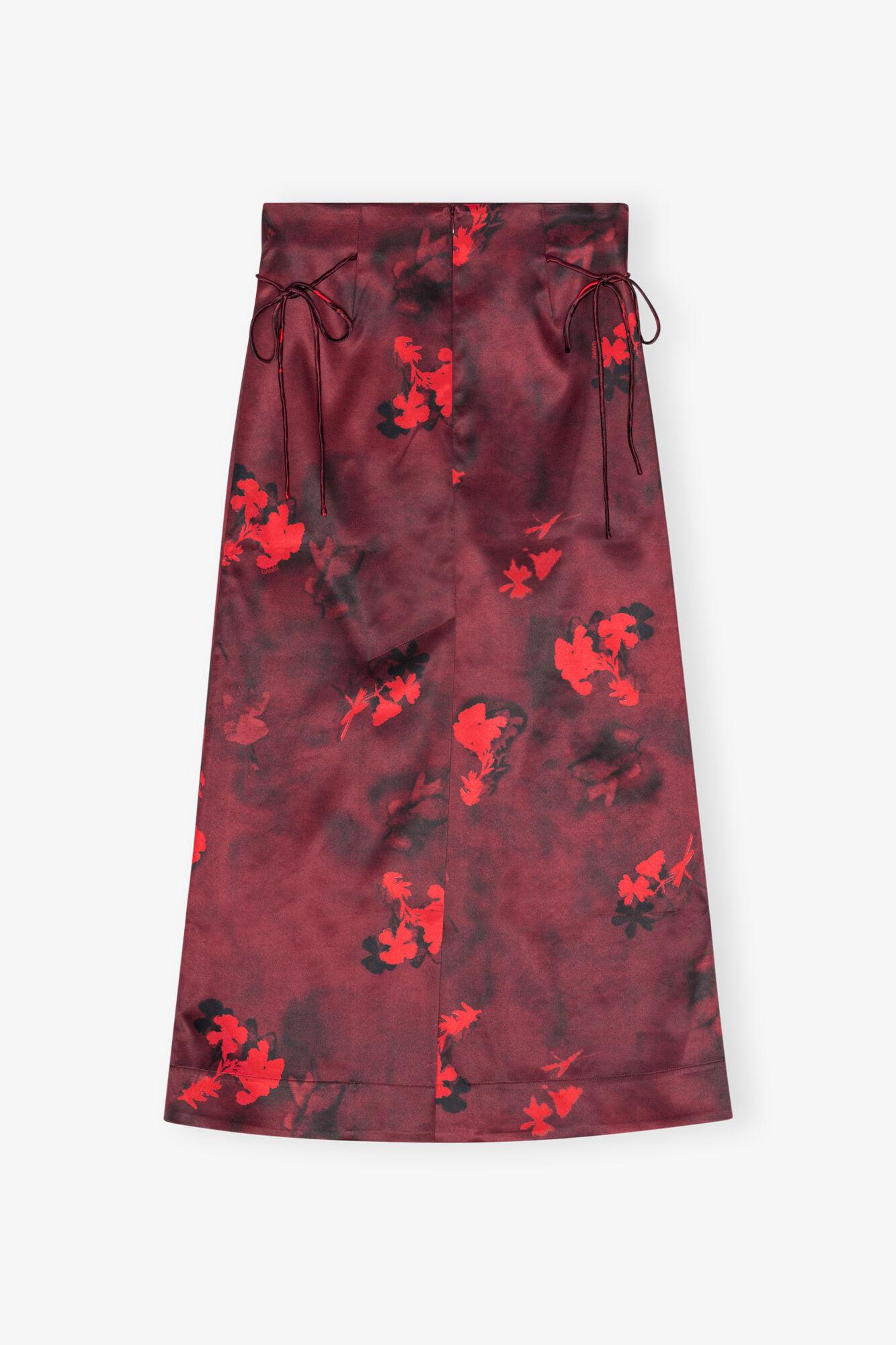 Red Printed Satin Maxi Skirt Product Image