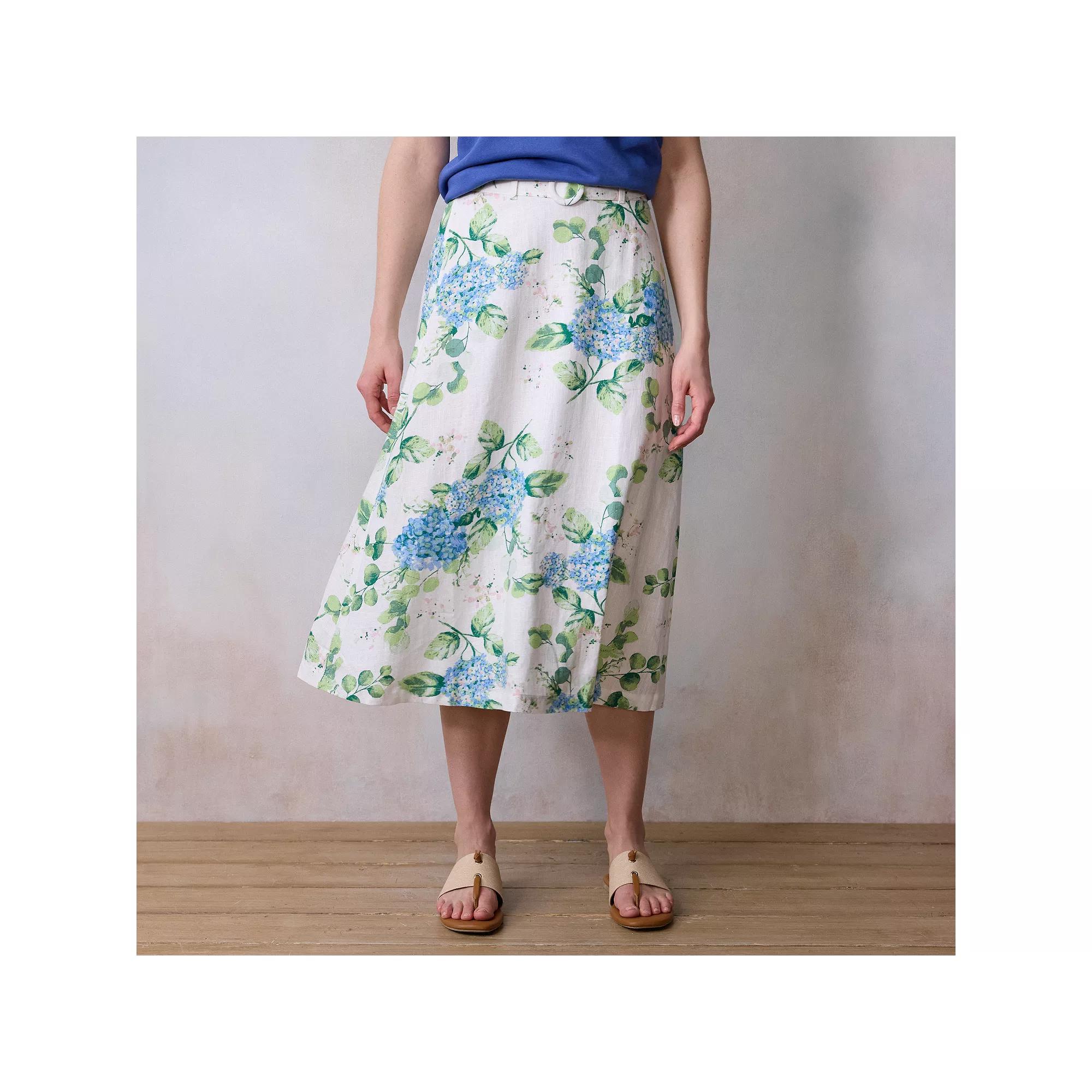 Women's LC Lauren Conrad Self Belt Midi Skirt, Size: Large, White Cape Blooms Product Image