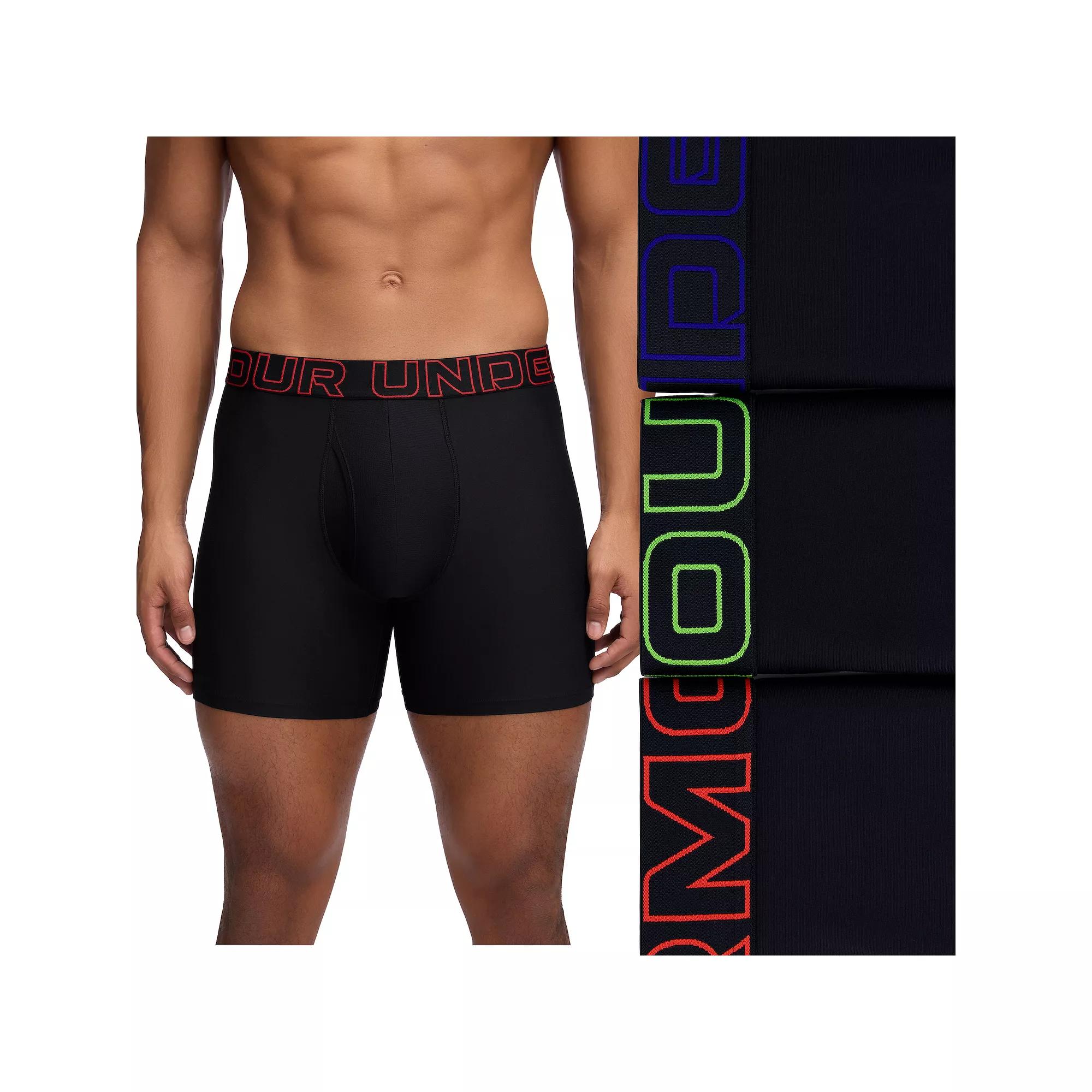 Men's Under Armour 3-pack Performance Tech 6-in. Boxer Briefs, Size: 5XL, Black Lava Product Image