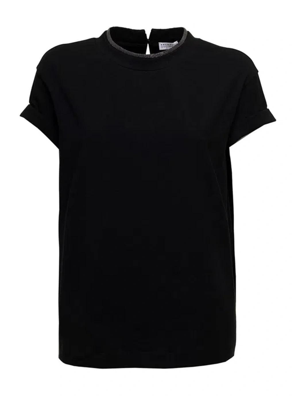BRUNELLO CUCINELLI Women Stretch Cotton Jersey T-shirt With Precious Faux-layering In Black Product Image