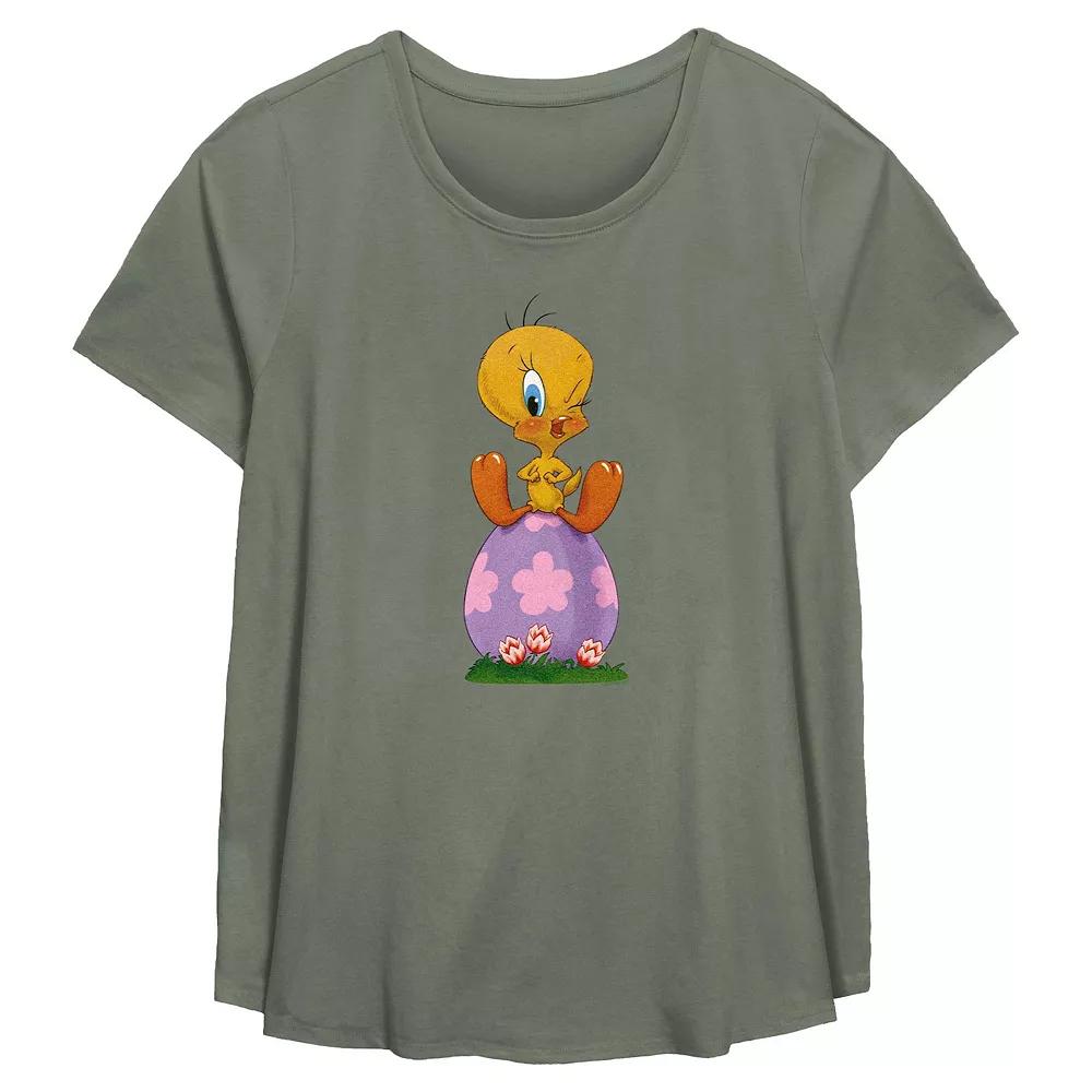 Plus Size Looney Tunes Tweety Bird Sitting On Easter Egg Flowy Graphic Tee, Women's, Size: 5XL, Green Product Image