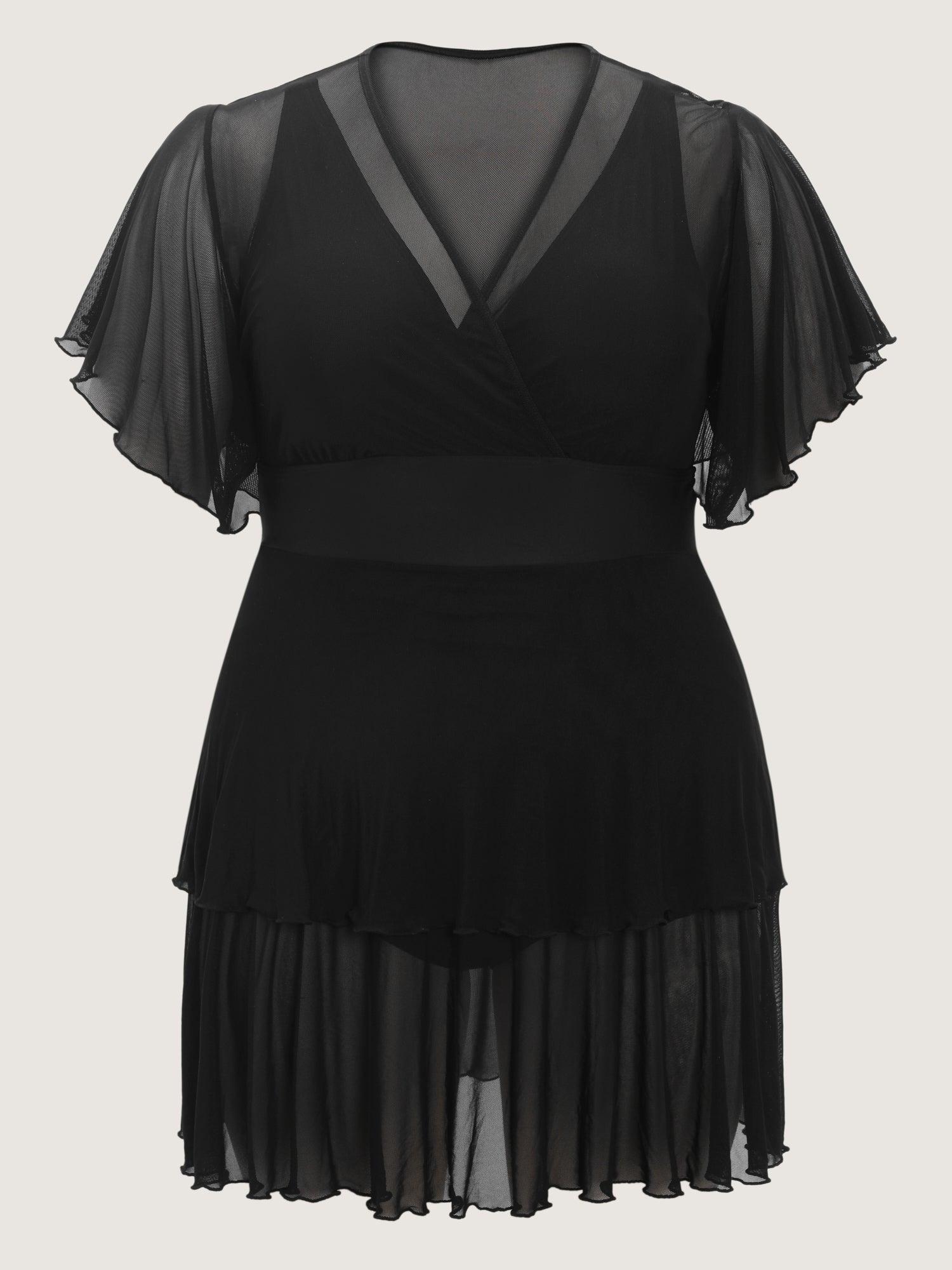 Sheer Ruffled Sleeve Layered Swim Dress Female Product Image