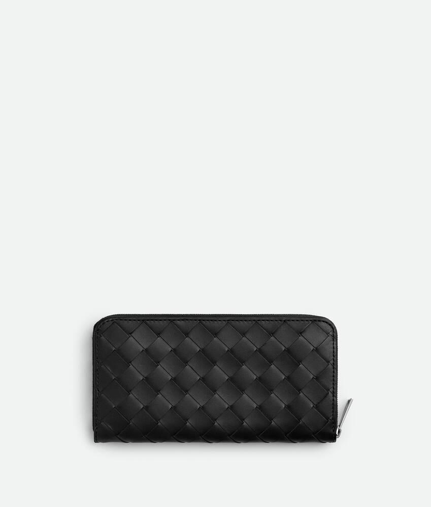 Men's Intrecciato Zip Around Wallet in Black/madder brown Product Image