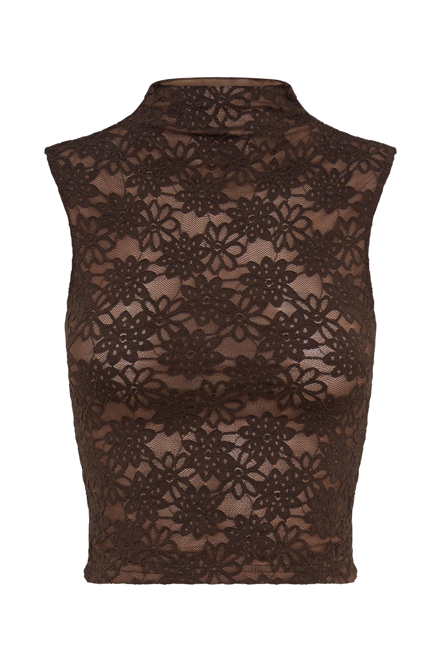 Elska Lace High Neck Top - Chocolate Product Image