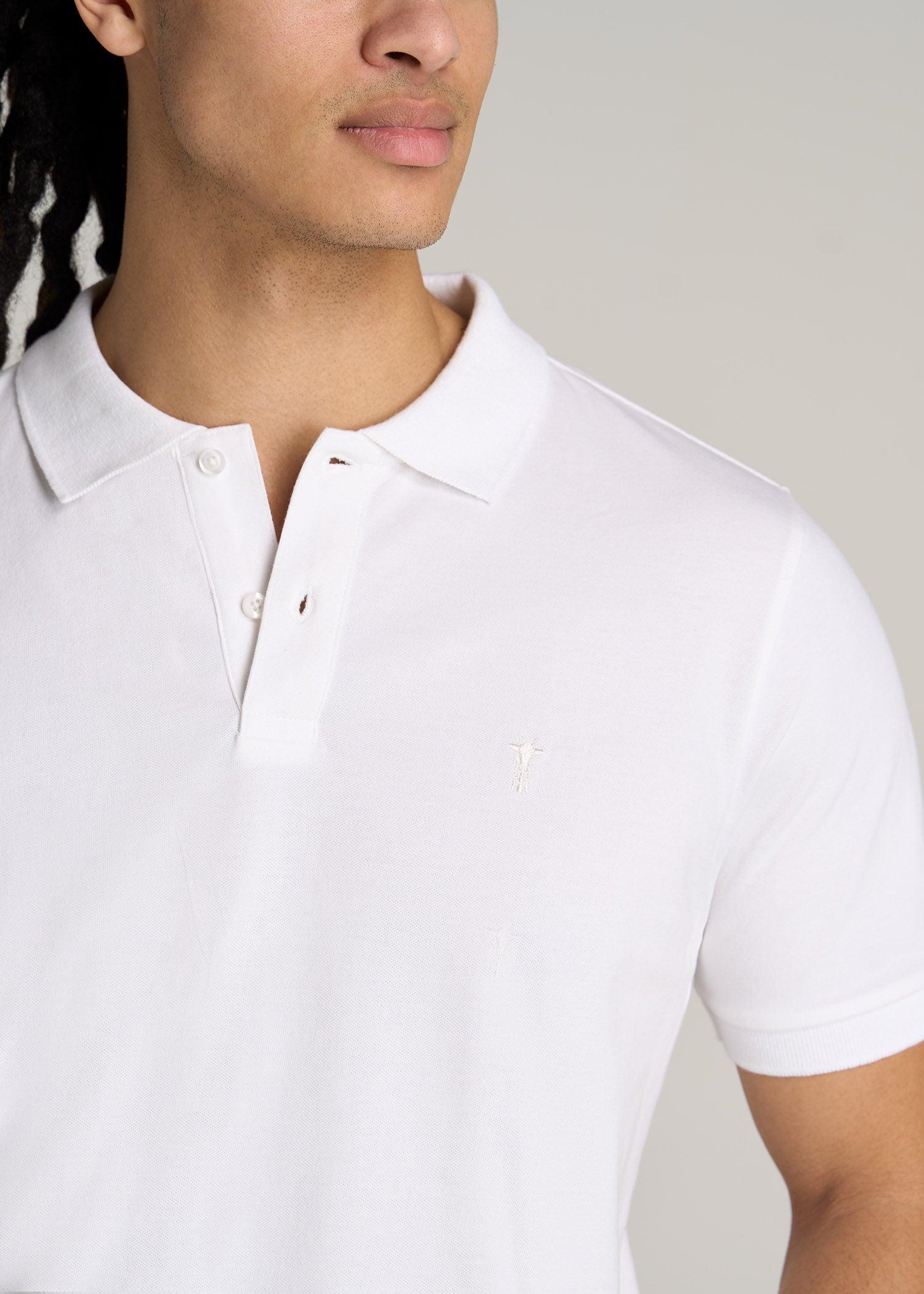 Classic Polo with Embroidered Logo for Tall Men in Grey Blue Male Product Image