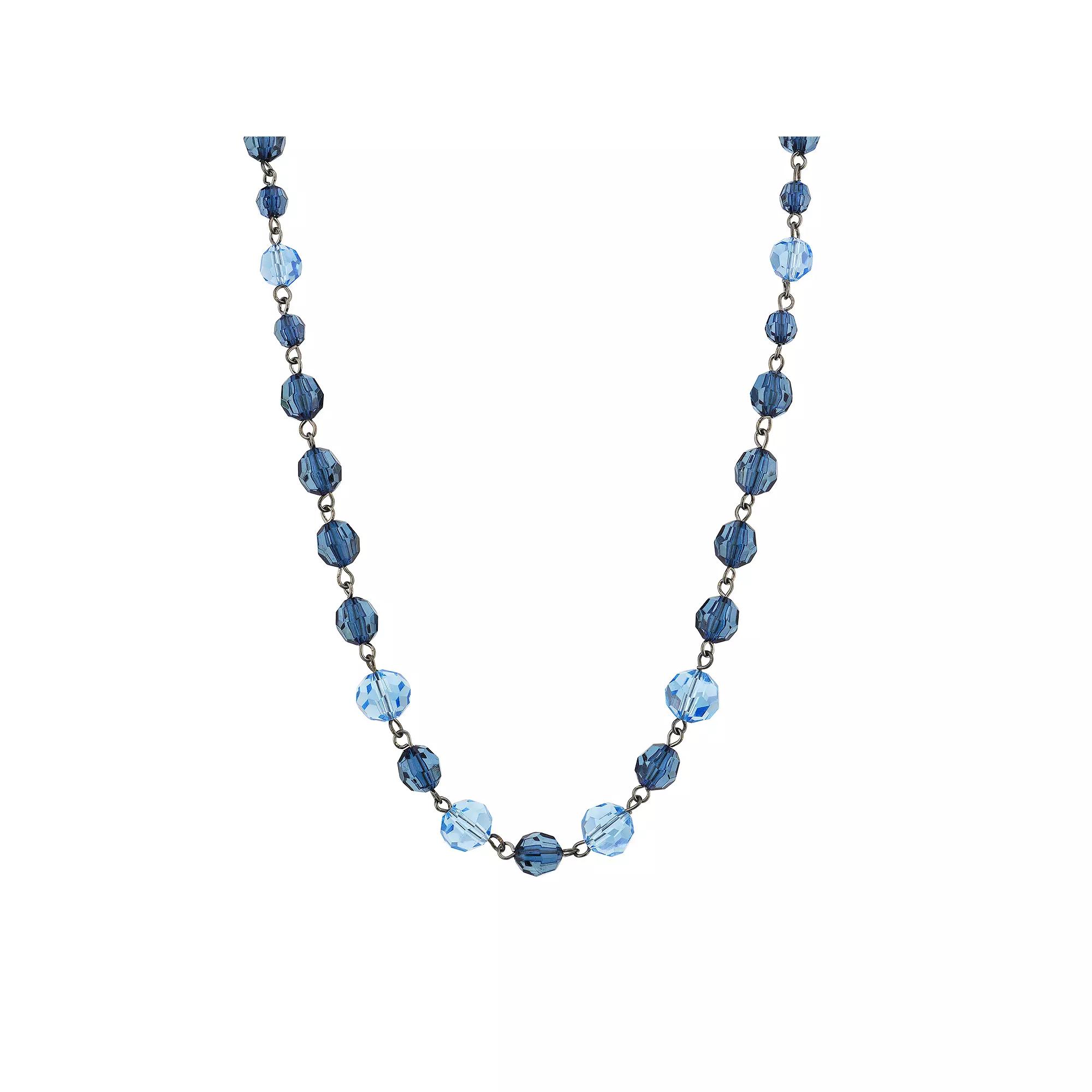 1928 Black & Blue Beaded Single Strand Necklace, Women's Product Image
