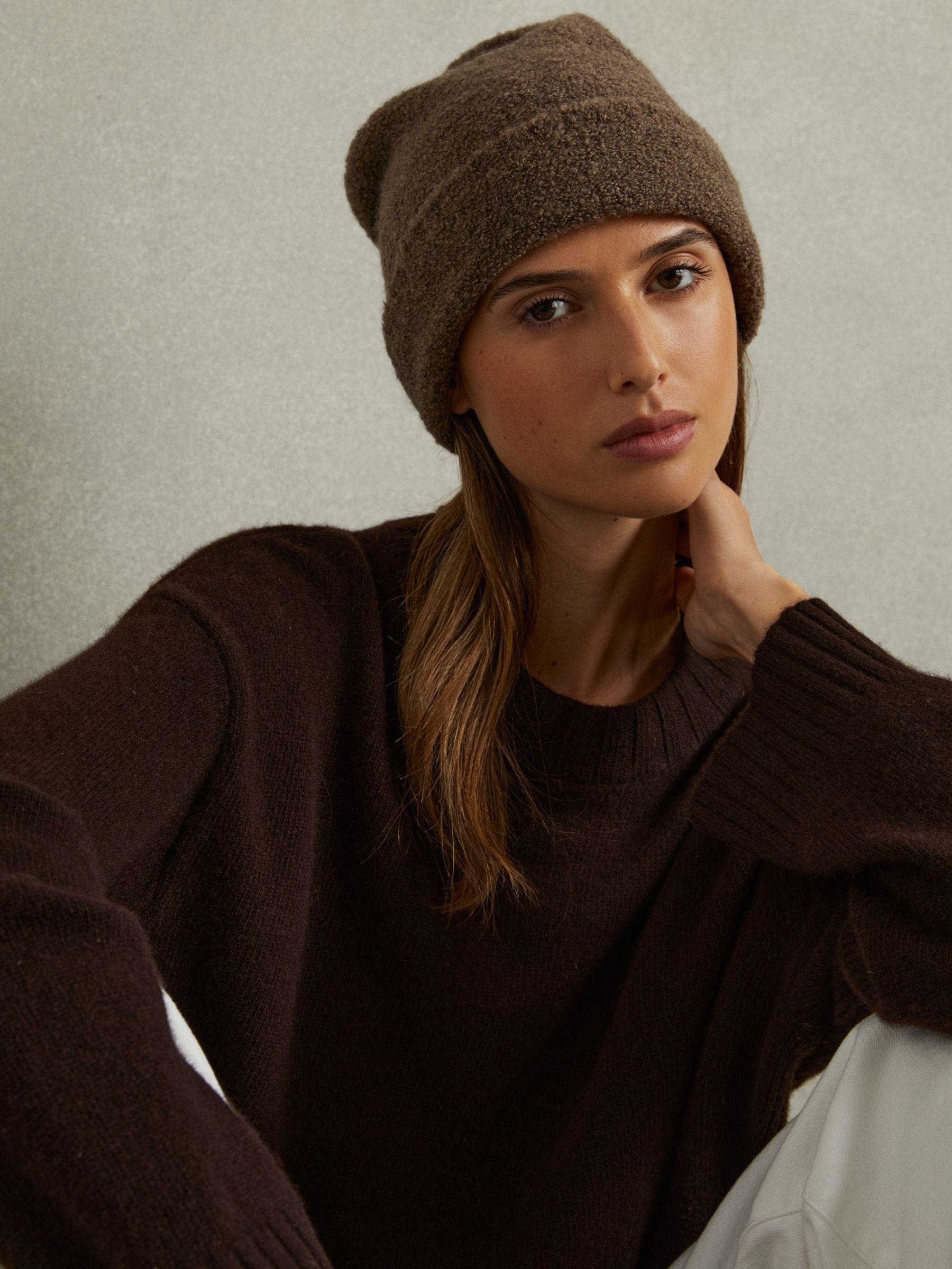 Wool Blend Bouclé Beanie in Taupe Product Image