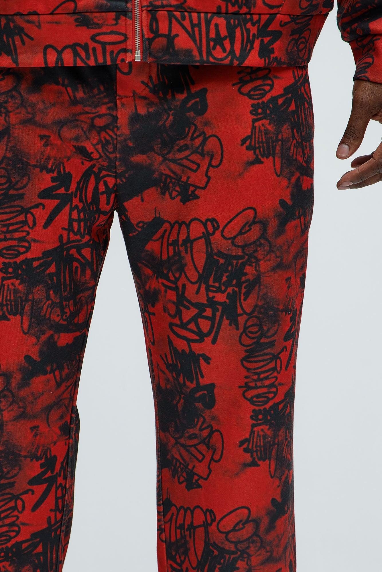 Vandal Straight Graffiti Sweatpants - Red Product Image