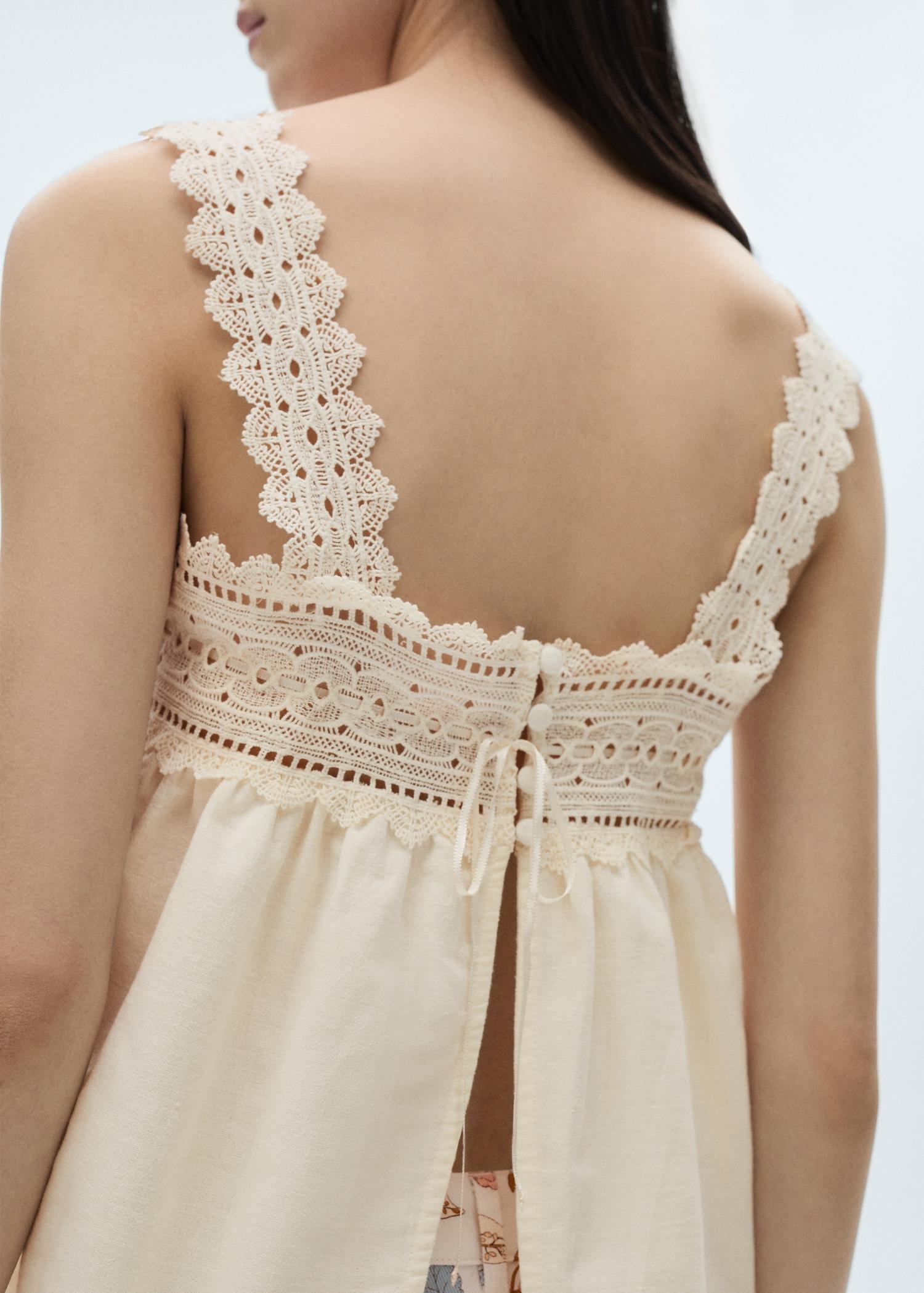 Linen-blend top with openwork detail - Women | MANGO USA Product Image
