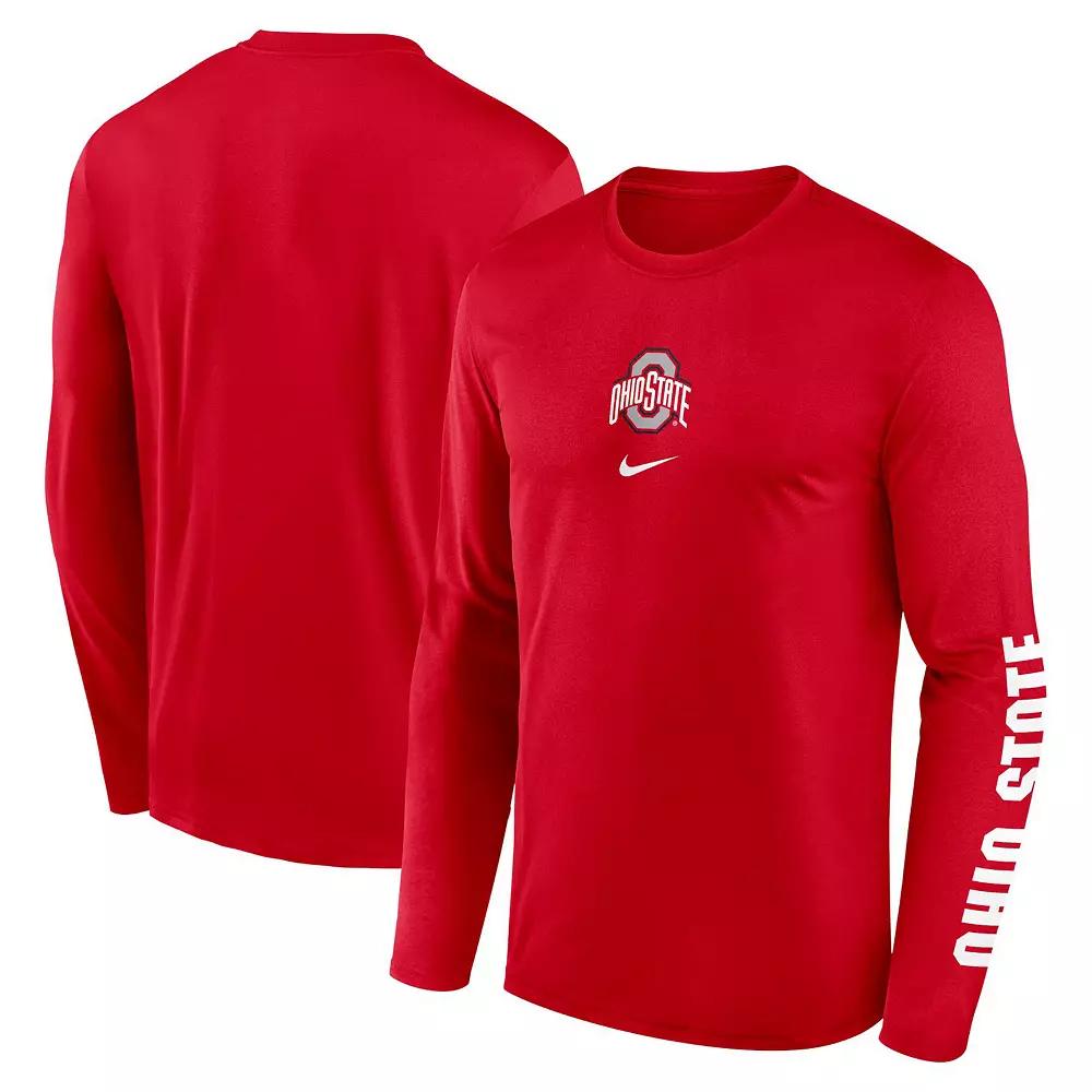 Men's Nike  Scarlet Ohio State Buckeyes Primetime Center Lockup Two-Hit Legend Long Sleeve T-Shirt, Size: Small, Red Product Image