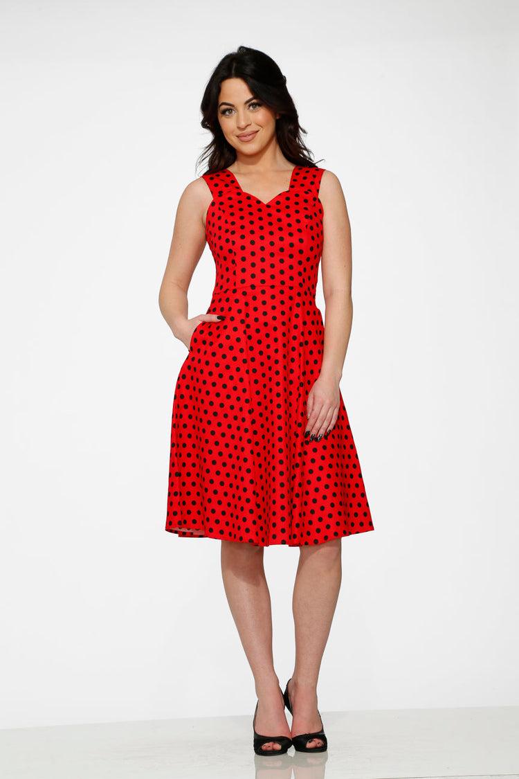 Red & Black Polka Dot Swing Dress Product Image