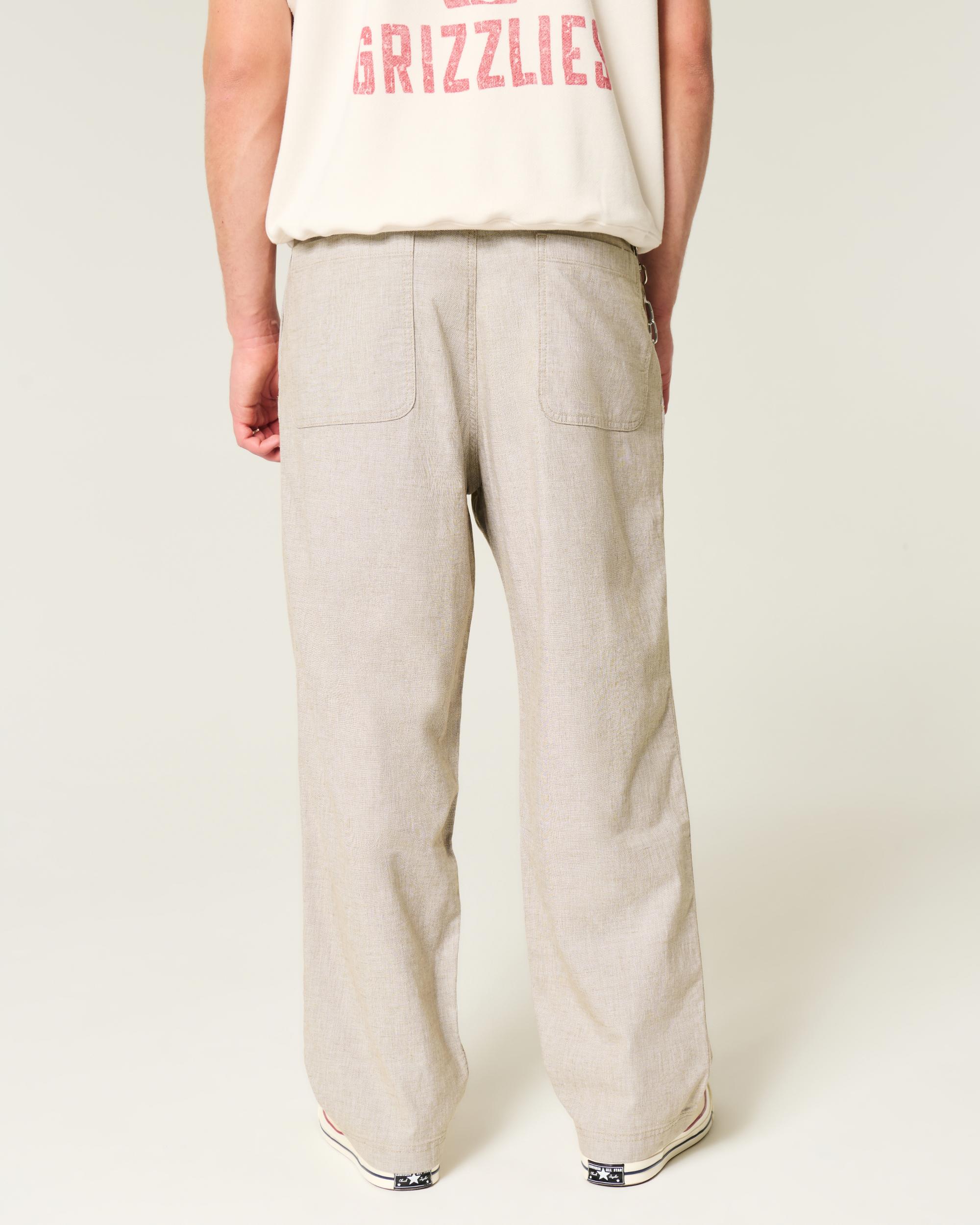 Linen-Blend Flex Waist Baggy Pants Product Image